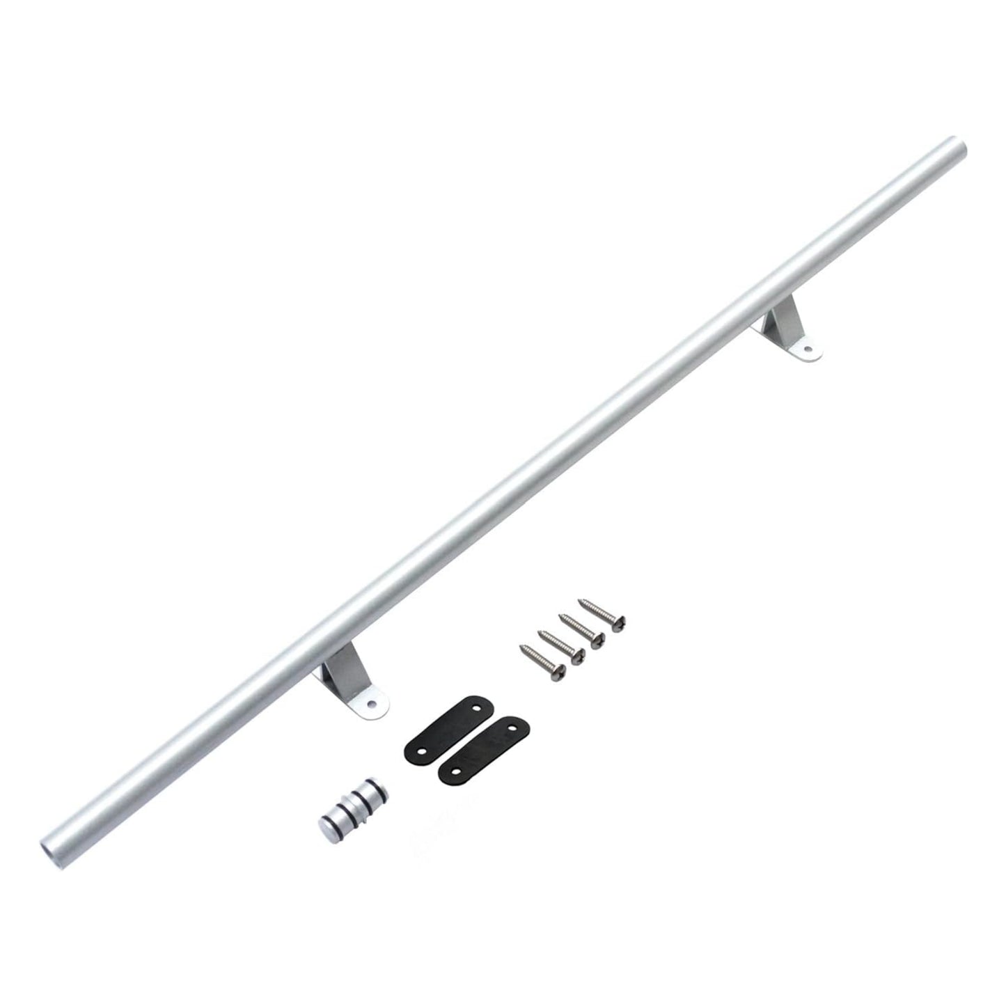 Contemporary Telescopic Vertically Stored Sliver Gray Steel Sliding Rolling Ladder Library Ladder Hardware Track Kit