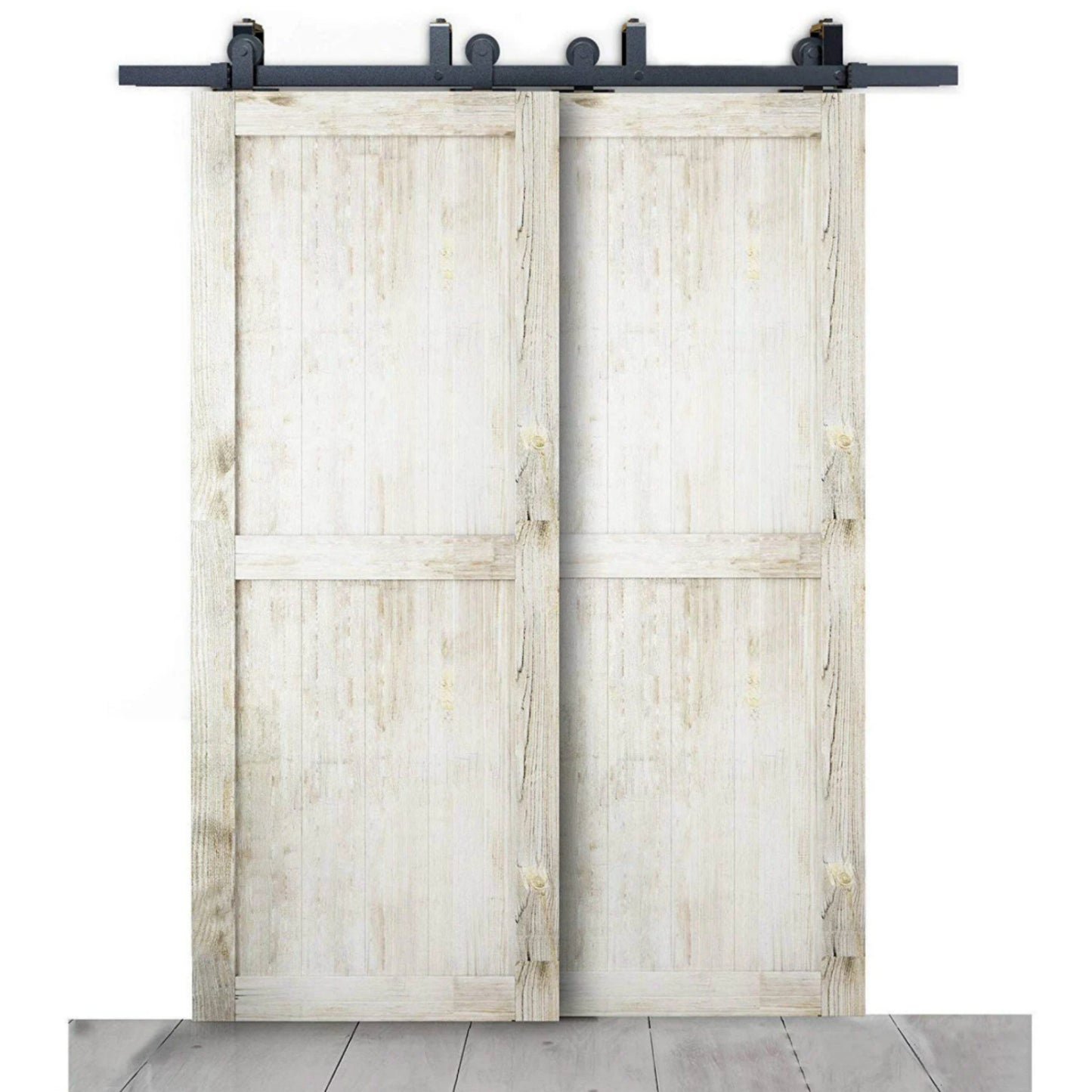 4-8FT bypass sliding barn double wood door hardware top mount rustic black steel sliding barn door roller kit for low ceiling New Design