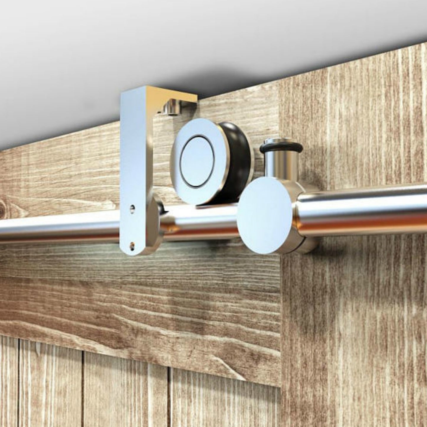 Top ceiling mount brushed stainless steel wood sliding single door hardware biparting door bypass barn door hardware ceiling bracket