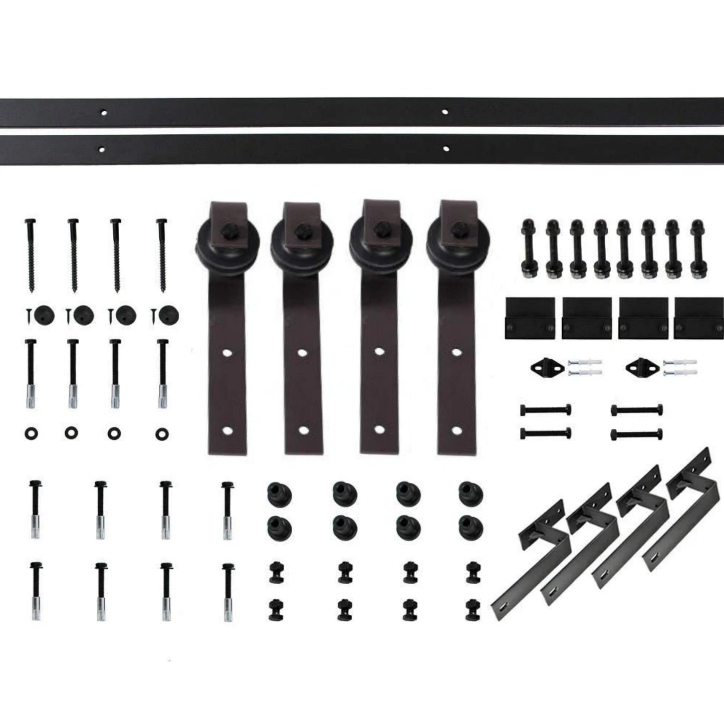 4-8.2FT black steel bypass barn door hardware one piece wall mount bypass sliding door track roller kit
