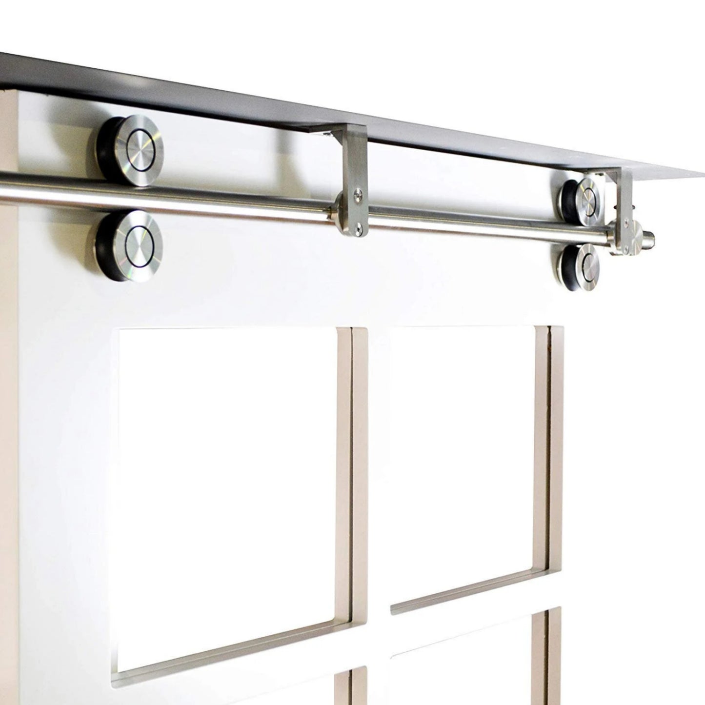 Top ceiling mount bracket brushed stainless steel wood sliding single door hardware BI-PARTING door BYPASS barn door hardware track kit