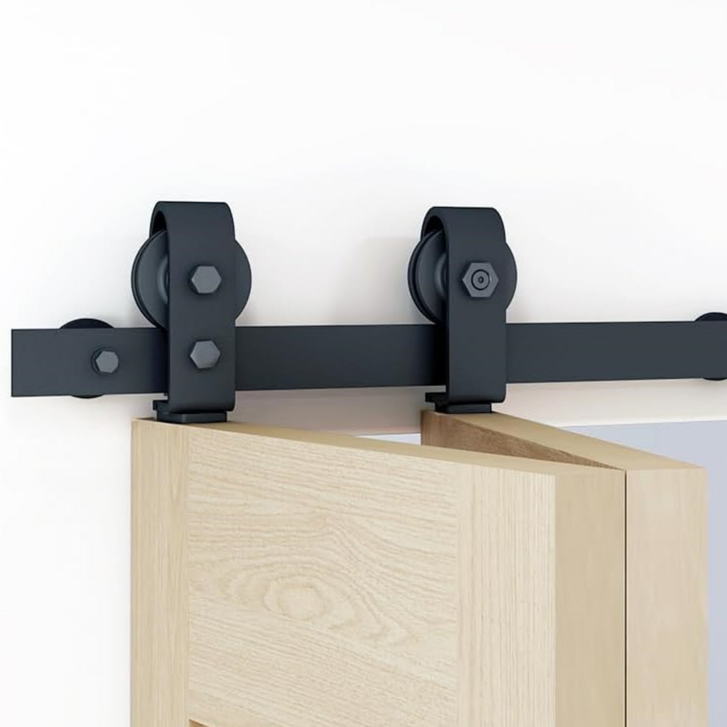 Black Steel Top Mount Bi-fold Wood Sliding Barn Door Hardware Track Hardware Kit with handles for 2 Doors and 4 Doors ( No Door )