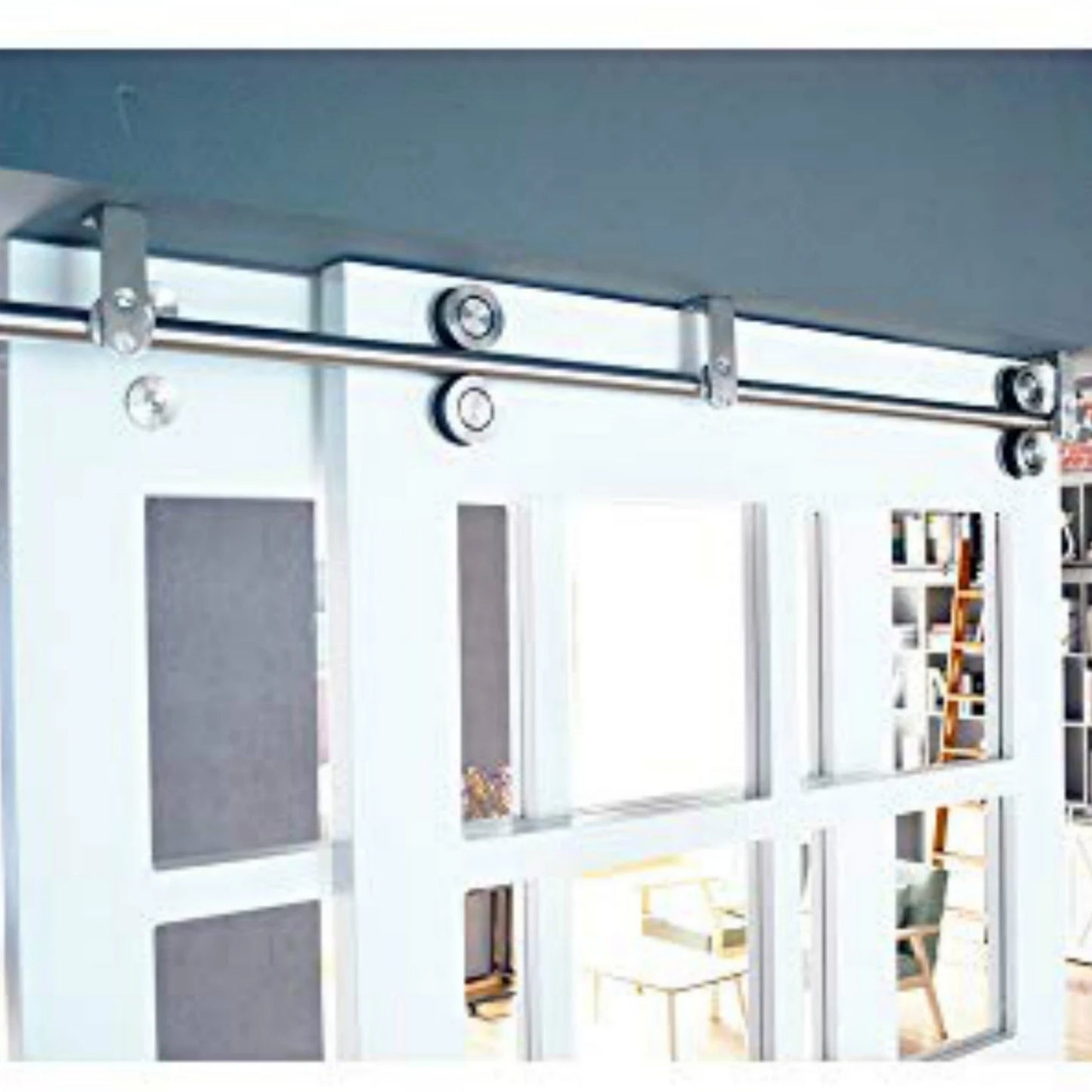 Top ceiling mount bracket brushed stainless steel wood sliding single door hardware BI-PARTING door BYPASS barn door hardware track kit