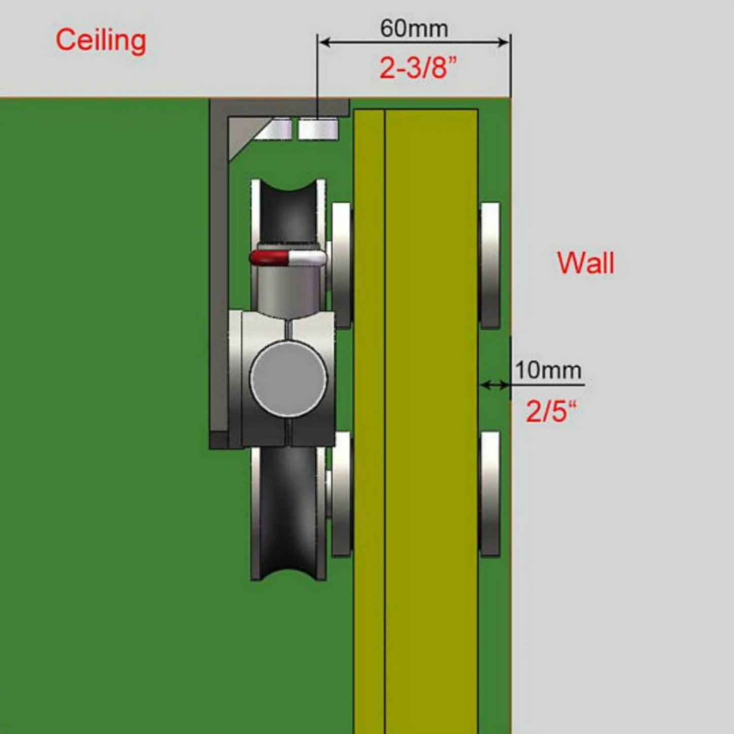 Top ceiling mount bracket brushed stainless steel wood sliding single door hardware BI-PARTING door BYPASS barn door hardware track kit