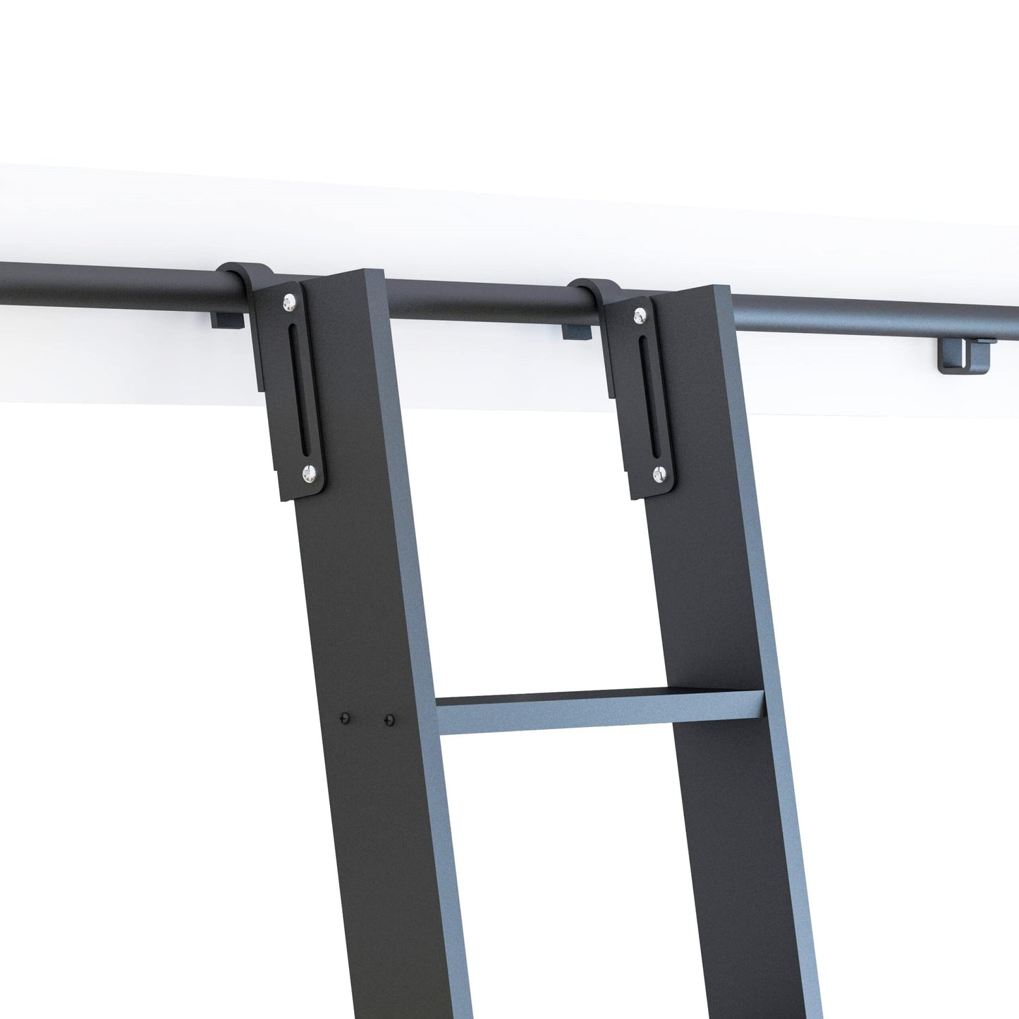 Contemporary Telescopic Vertically Stored Black Aluminum Alloy Removable Hook Sliding Rolling Library Ladder Hardware Track Brake Roller Kit