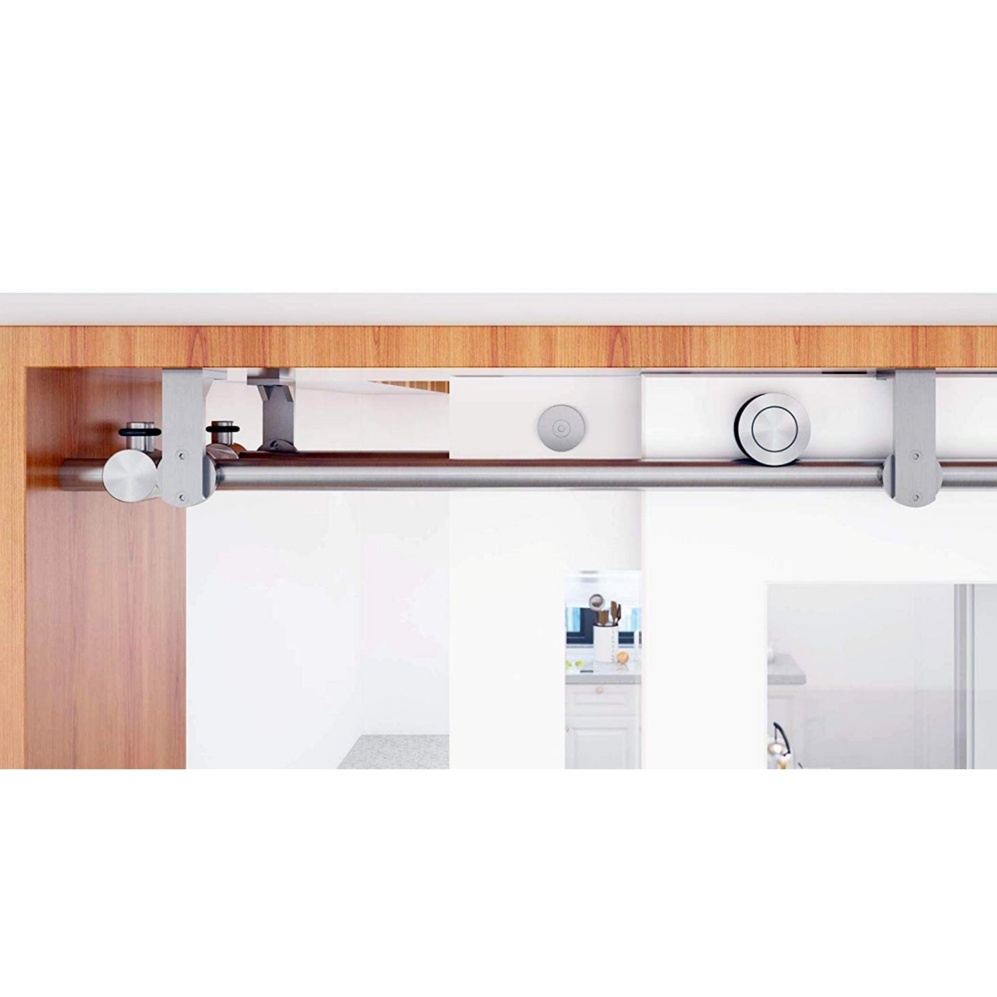 Top ceiling mount brushed stainless steel wood sliding single door hardware biparting door bypass barn door hardware ceiling bracket