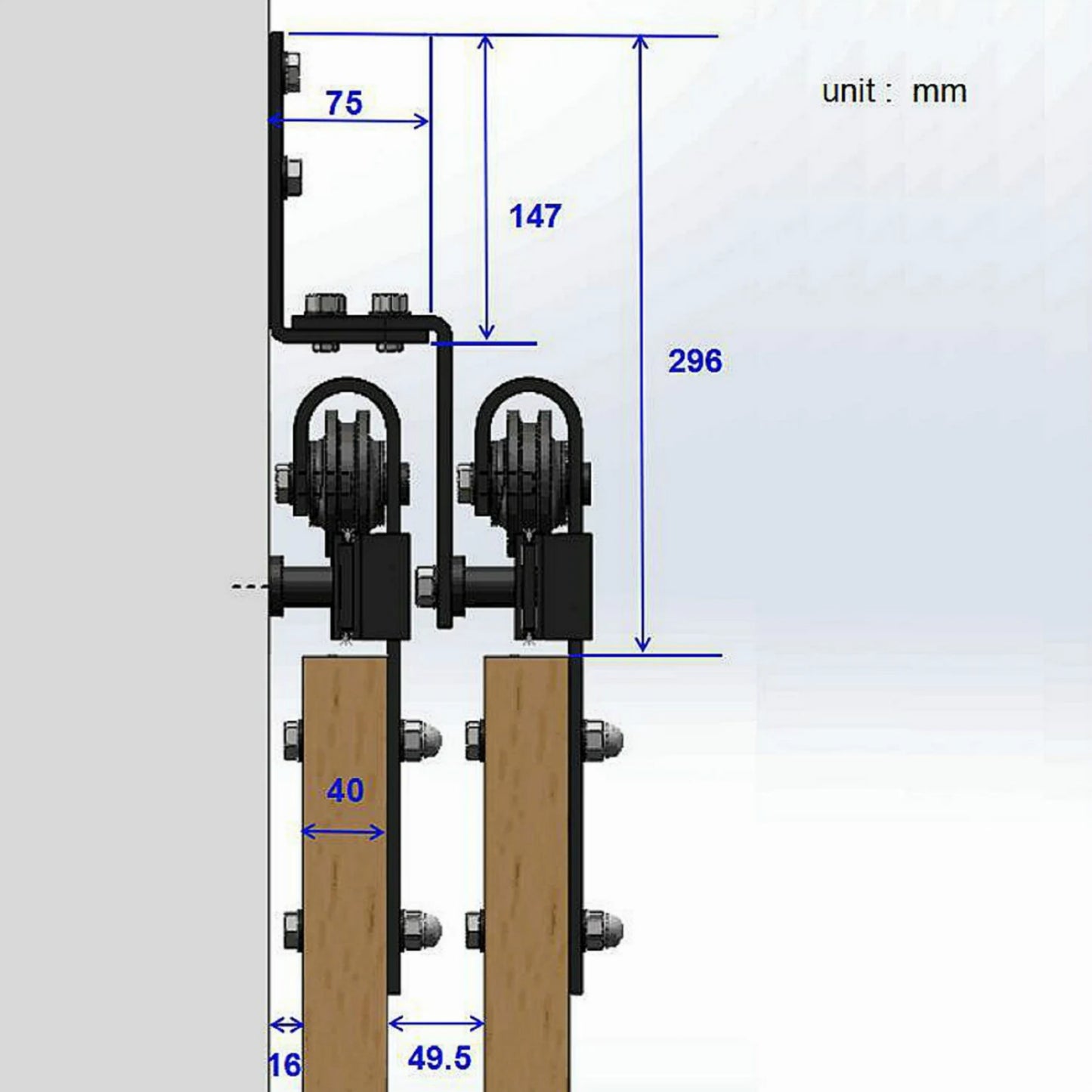 5-16FT rustic black steel bypass barn door hardware wall mount bypass sliding door track roller kit