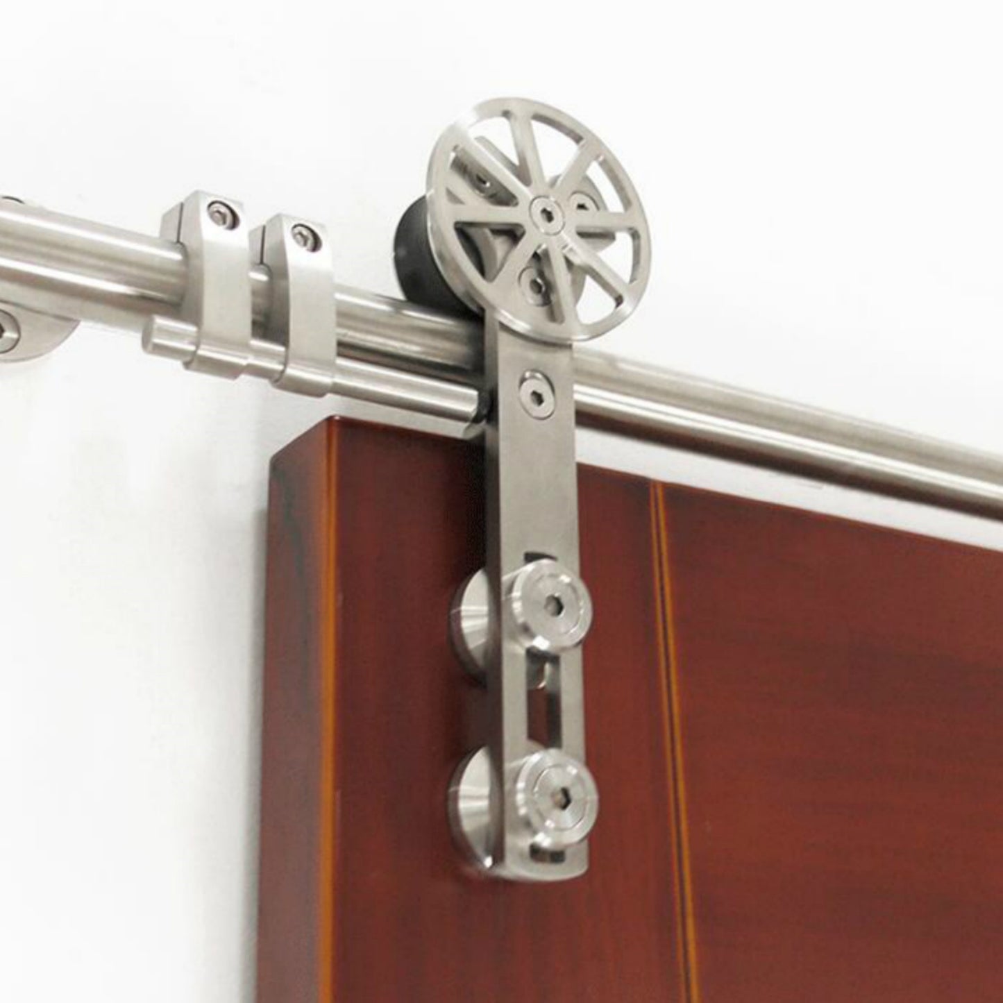 Rotatable Spoke Wheel Movable Decoration Core Modern European Brushed Stainless Steel Wood Sliding Barn Door Hardware Track Kit New Design
