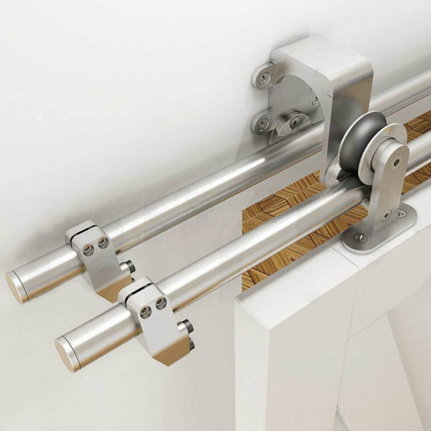 Bypass brushed stainless steel top mounted sliding barn wood door hardware sliding track kit set for 2 Doors 3 Doors and 4 Doors