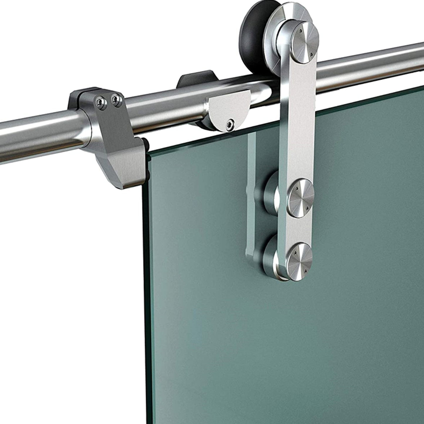Round Track Brushed Satin Stainless Steel Glass Sliding Barn Door Hardware