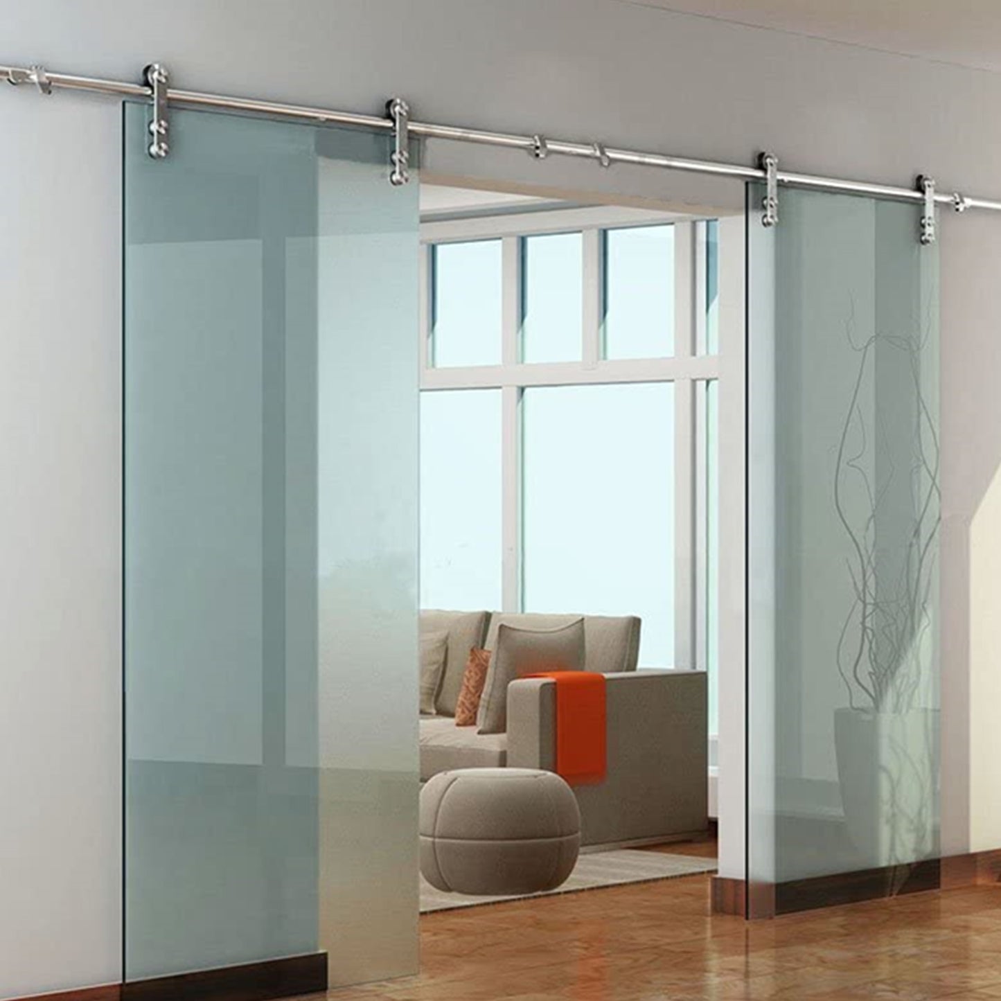 Round Track Brushed Satin Stainless Steel Glass Sliding Barn Door Hardware