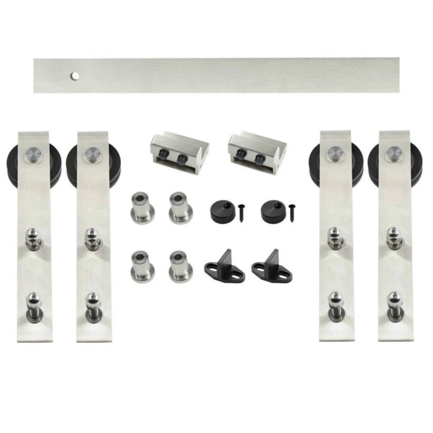 Bypass brushed stainless steel barn door hardware wall mount bracket sliding door track roller kit