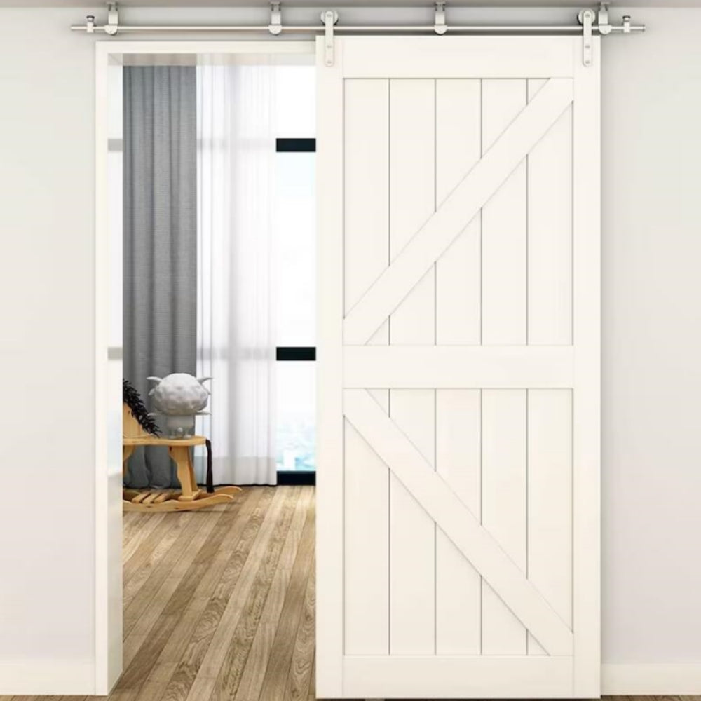 Brushed Stainless Steel Top Ceiling Mount Wood Sliding Barn Door Hardware Pantry Door Rolling Track Set Kit