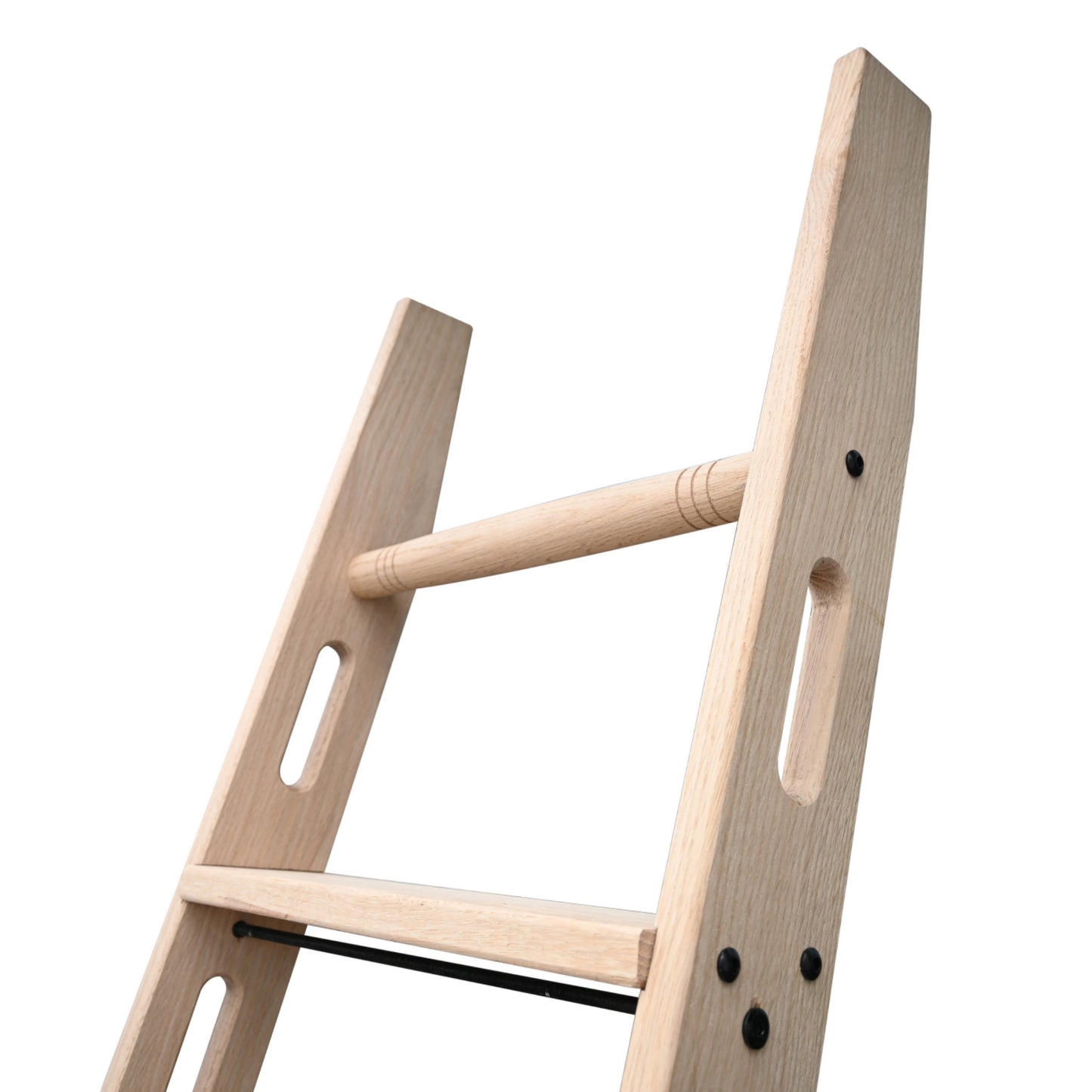 Natural Knotty Oak Wood Sliding Library Sliding Step Ladder Rolling Ladder Suitable For Removable Hardware, Ready For Painting( Unfinished )