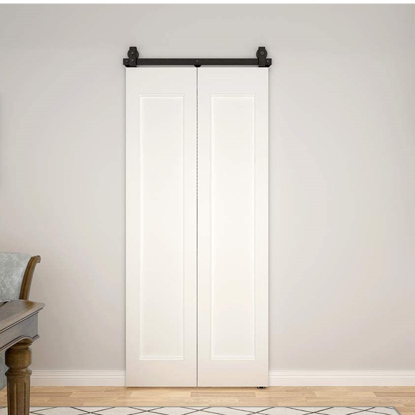Black Steel Top Mount Bi-fold Wood Sliding Barn Door Hardware Track Hardware Kit for 2 Doors and 4 Doors ( No Door )