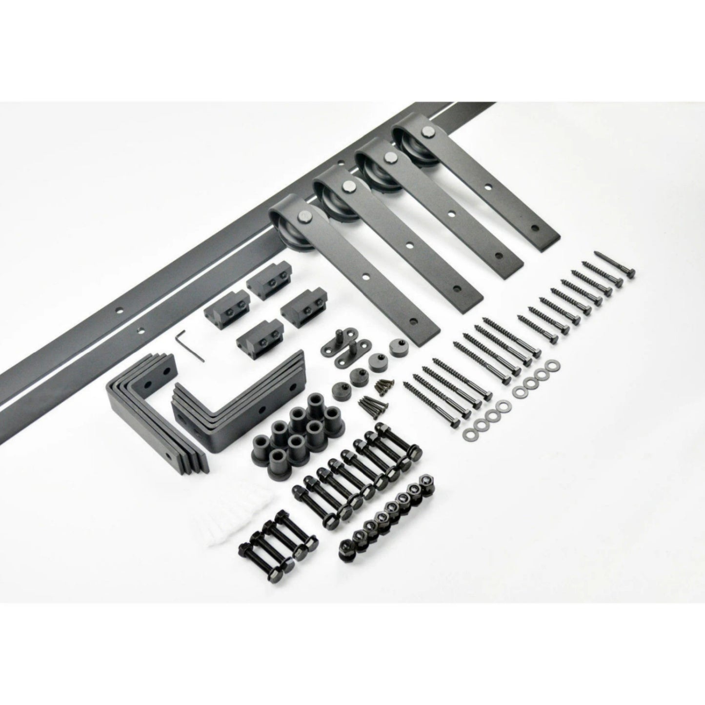 5-16FT rustic black steel bypass barn door hardware wall mount bypass sliding door track roller kit