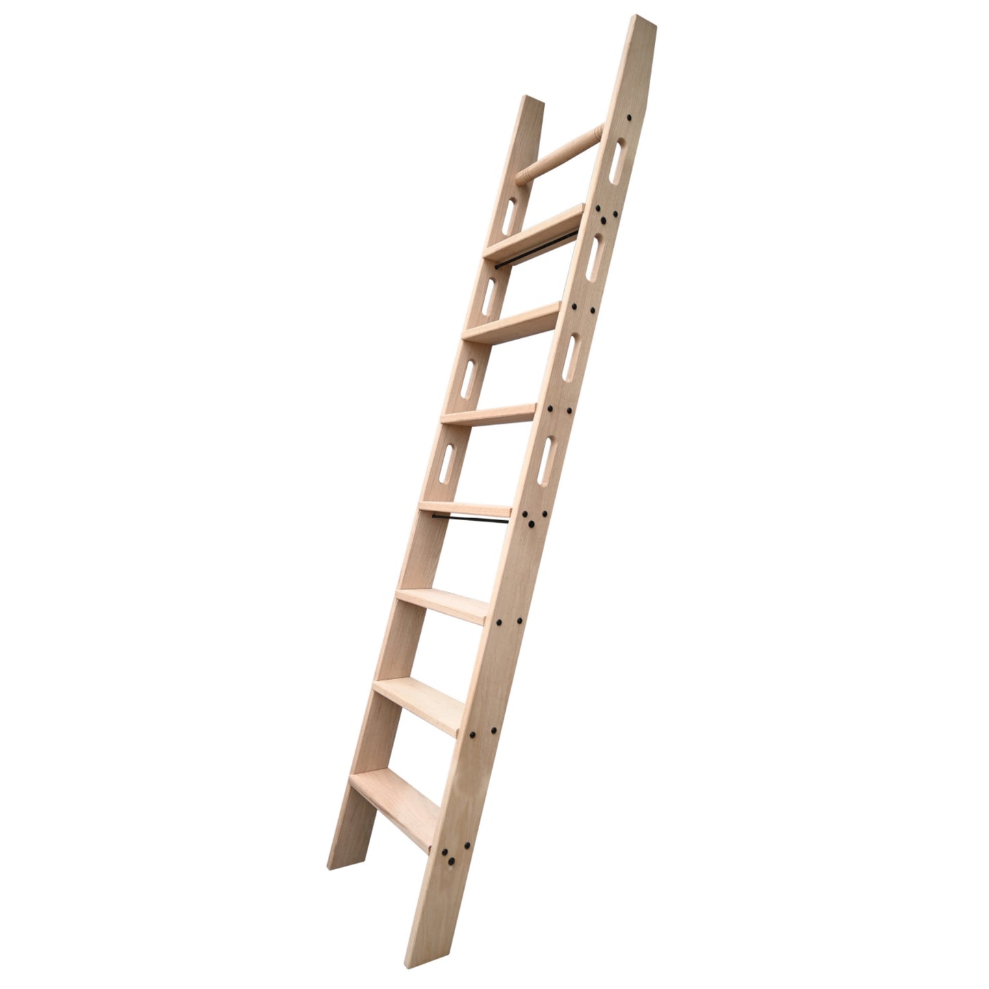Natural Knotty Oak Wood Sliding Library Sliding Step Ladder Rolling Ladder Suitable For Removable Hardware, Ready For Painting( Unfinished )