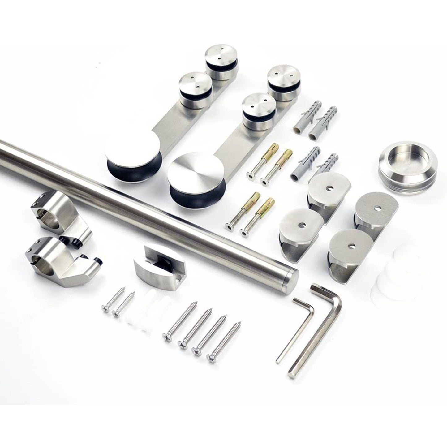 Round Track Brushed Satin Stainless Steel Glass Sliding Barn Door Hardware