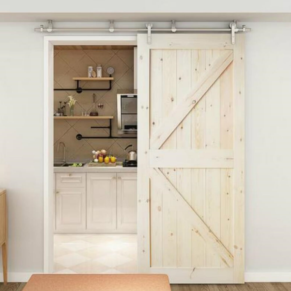 Brushed Stainless Steel Top Ceiling Mount Wood Sliding Barn Door Hardware Pantry Door Rolling Track Set Kit
