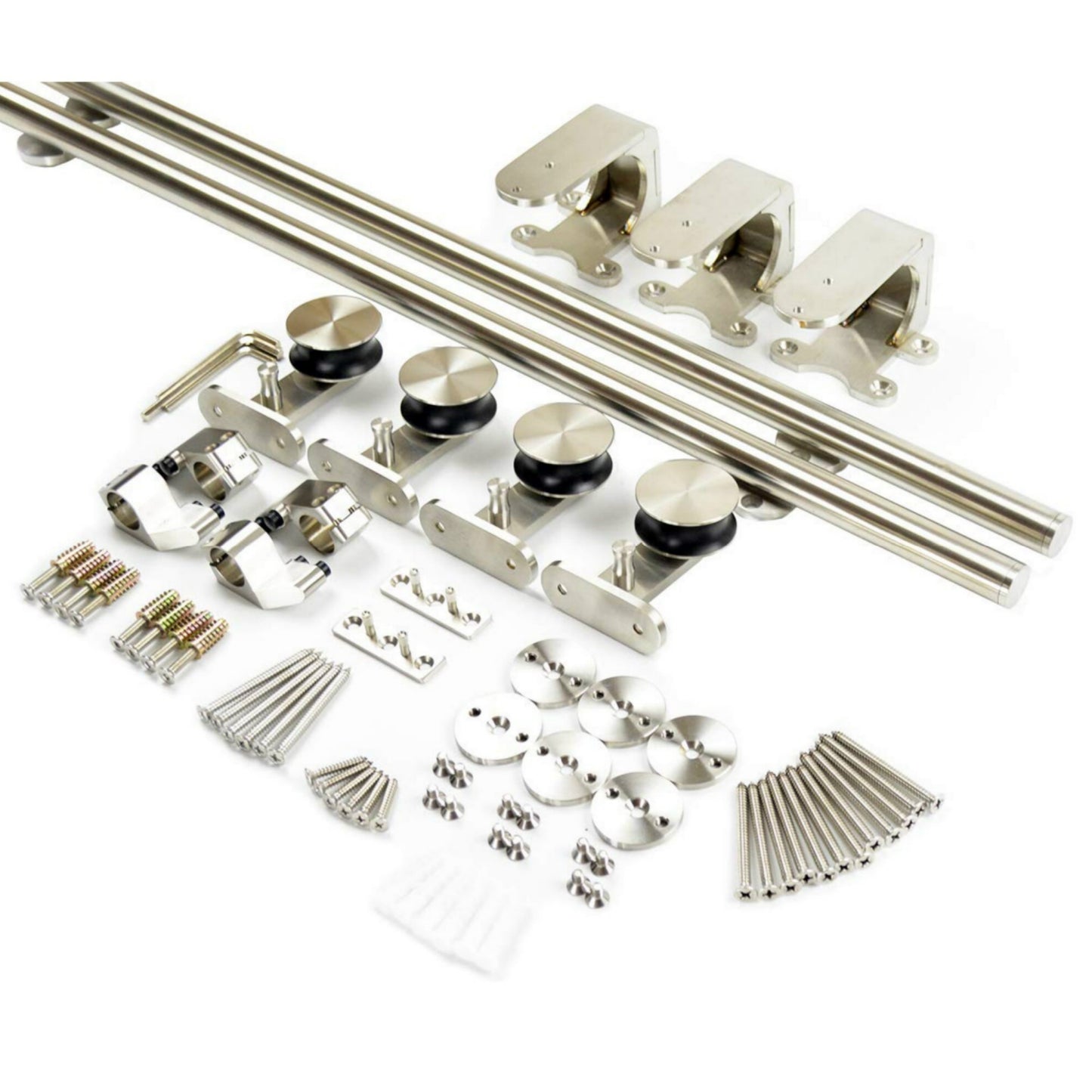 Bypass brushed stainless steel top mounted sliding barn wood door hardware sliding track kit set for 2 Doors 3 Doors and 4 Doors