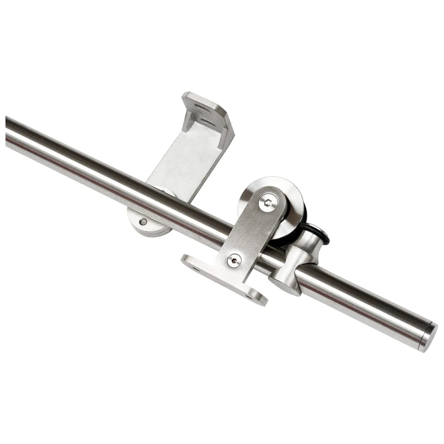 Brushed Stainless Steel Top Ceiling Mount Wood Sliding Barn Door Hardware Round Anti-Pin Wheel Rolling Track Set Kit