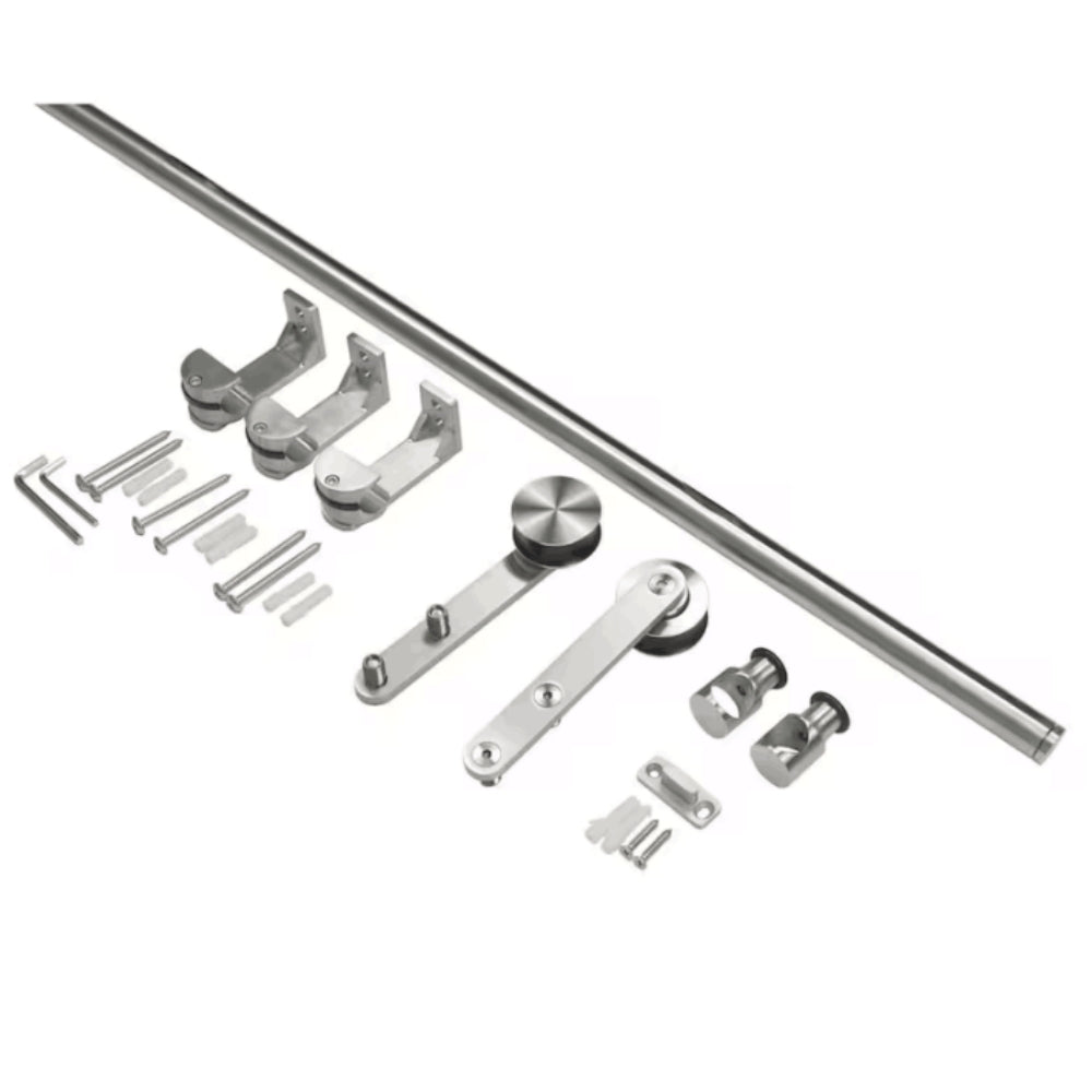 Brushed Stainless Steel Top Ceiling Mount Wood Sliding Barn Door Hardware Pantry Door Rolling Track Set Kit
