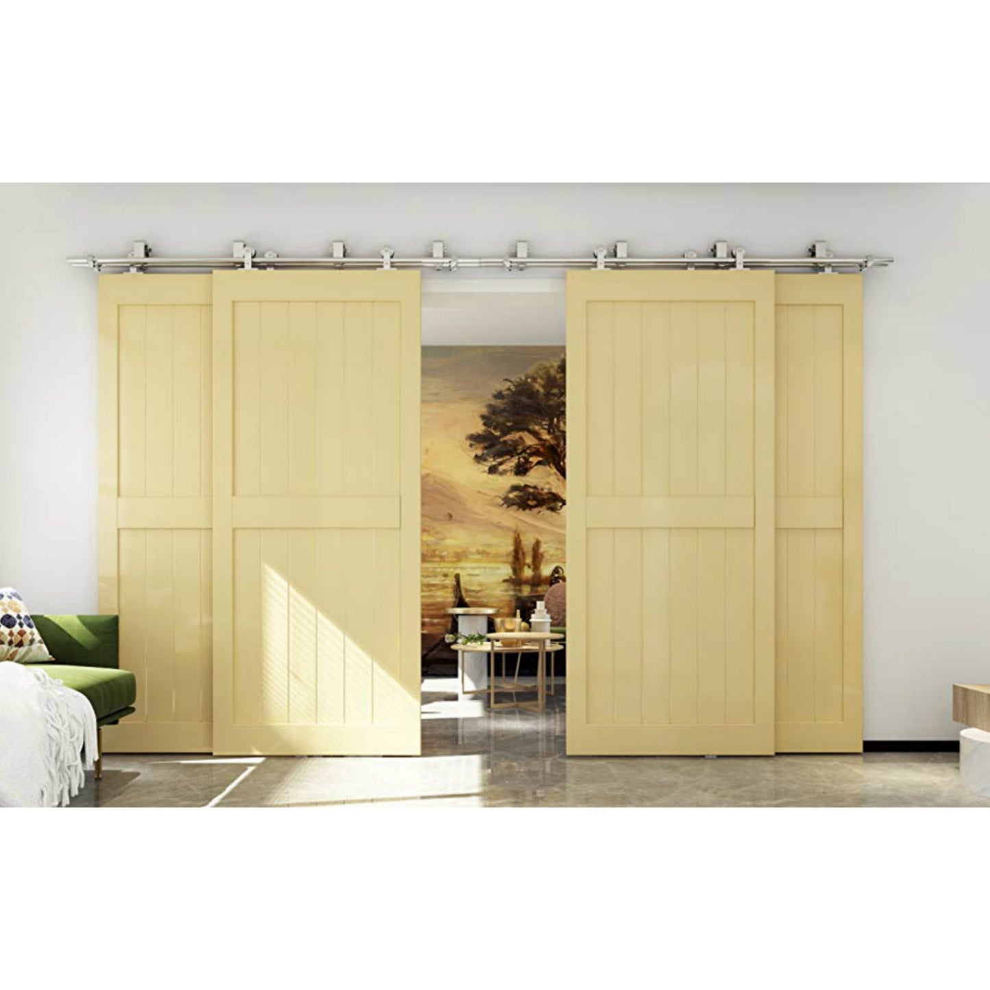 Bypass brushed stainless steel top mounted sliding barn wood door hardware sliding track kit set for 2 Doors 3 Doors and 4 Doors