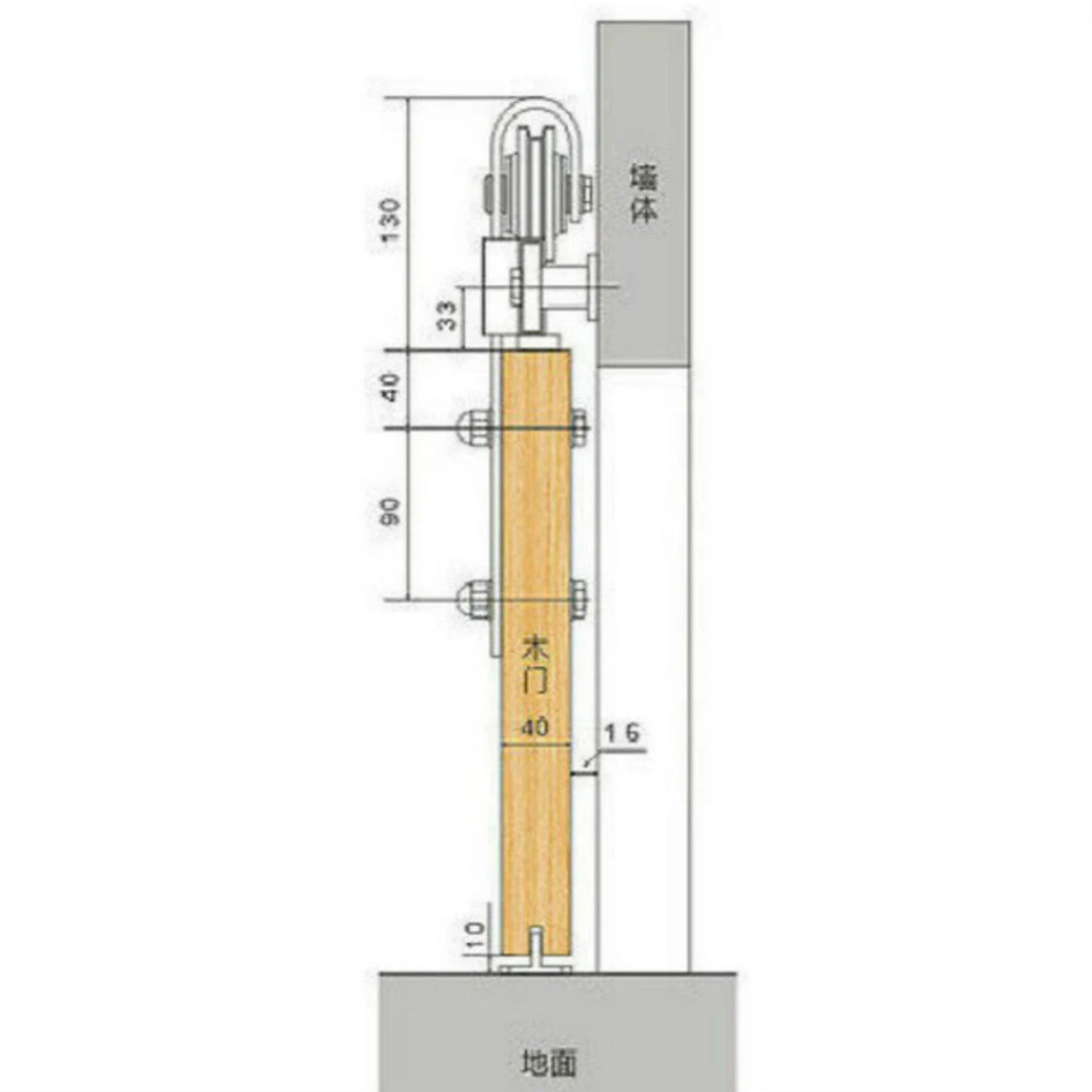 Bypass brushed stainless steel barn door hardware wall mount bracket sliding door track roller kit