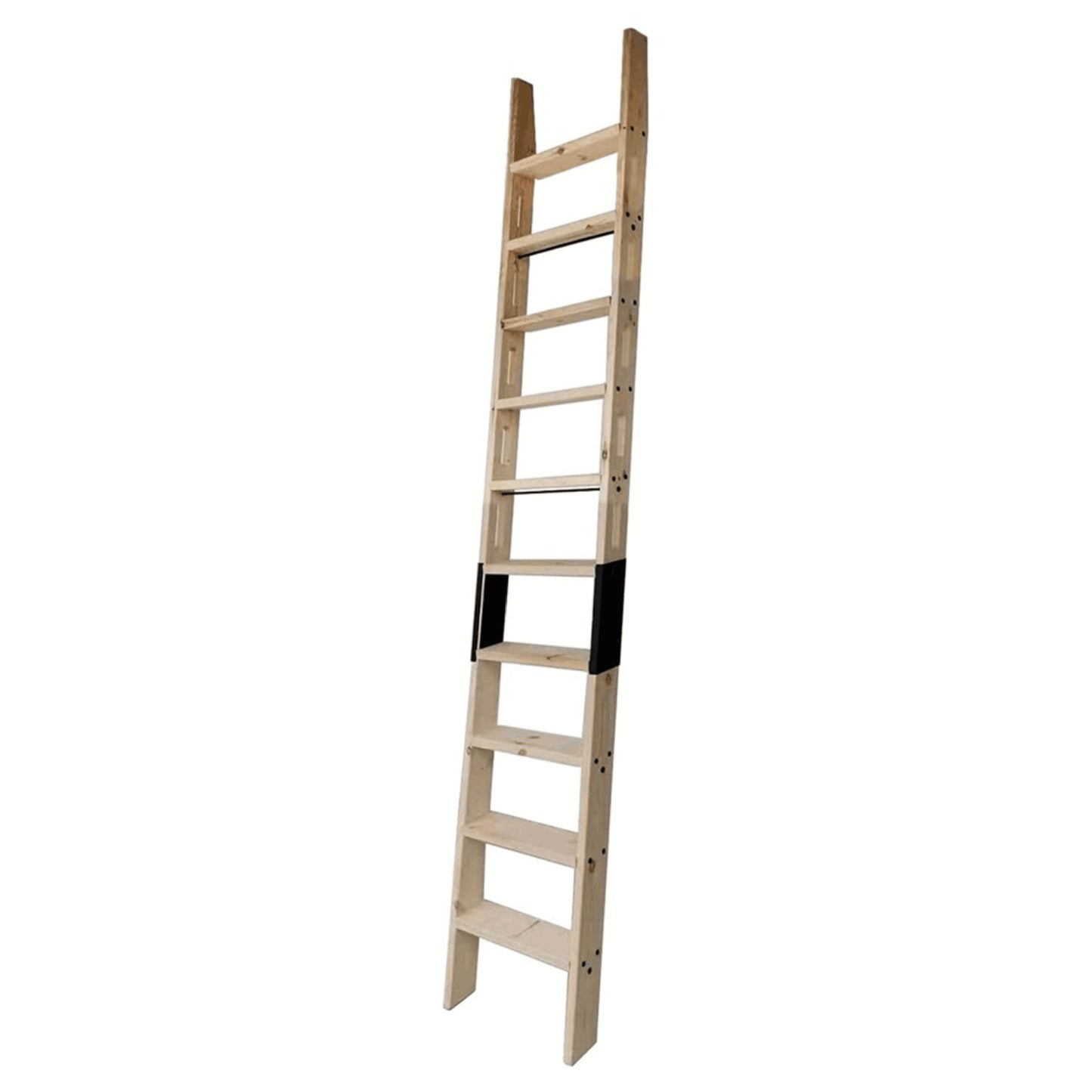 Natural Knotty Pine Wood Sliding Library Sliding Step Ladder Rolling Ladder, Ready For Painting, Solid Durable Steps ( Unfinished )