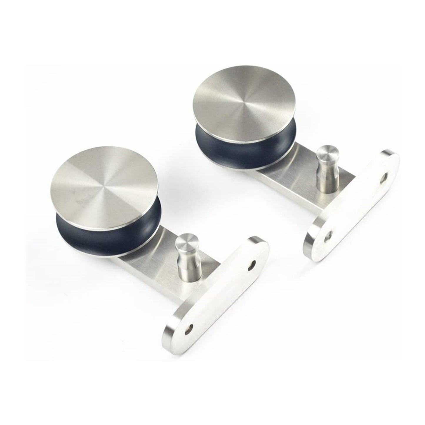 Brushed Stainless Steel Top Ceiling Mount Wood Sliding Barn Door Hardware Round Anti-Pin Wheel Rolling Track Set Kit