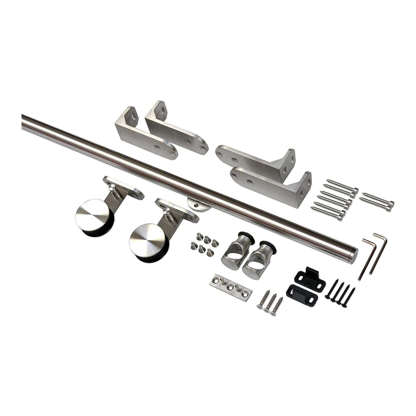 Brushed Stainless Steel Top Ceiling Mount Wood Sliding Barn Door Hardware Round Anti-Pin Wheel Rolling Track Set Kit