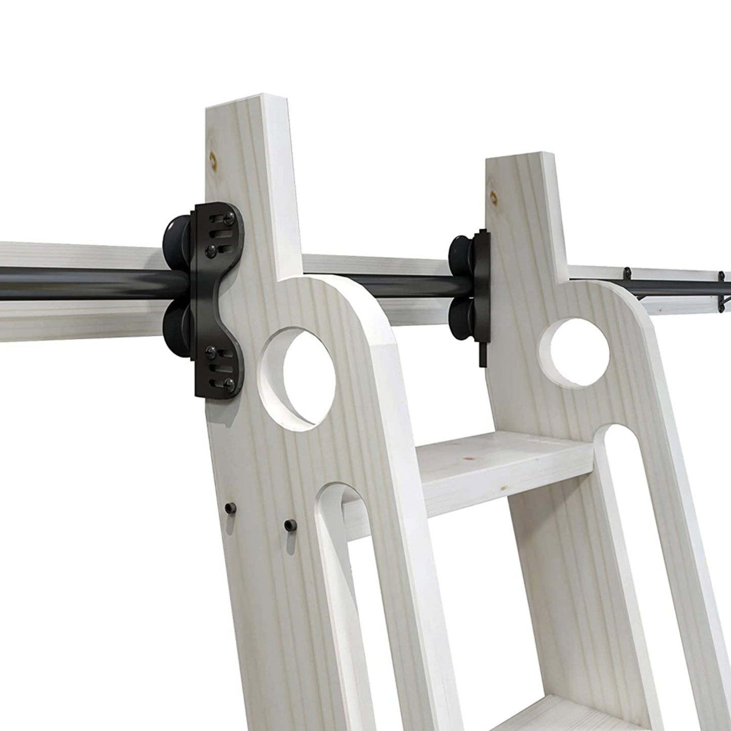Contemporary Telescopic Vertically Stored Black Steel Sliding Rolling Ladder Library Ladder Hardware Track Kit With Brake Floor Roller