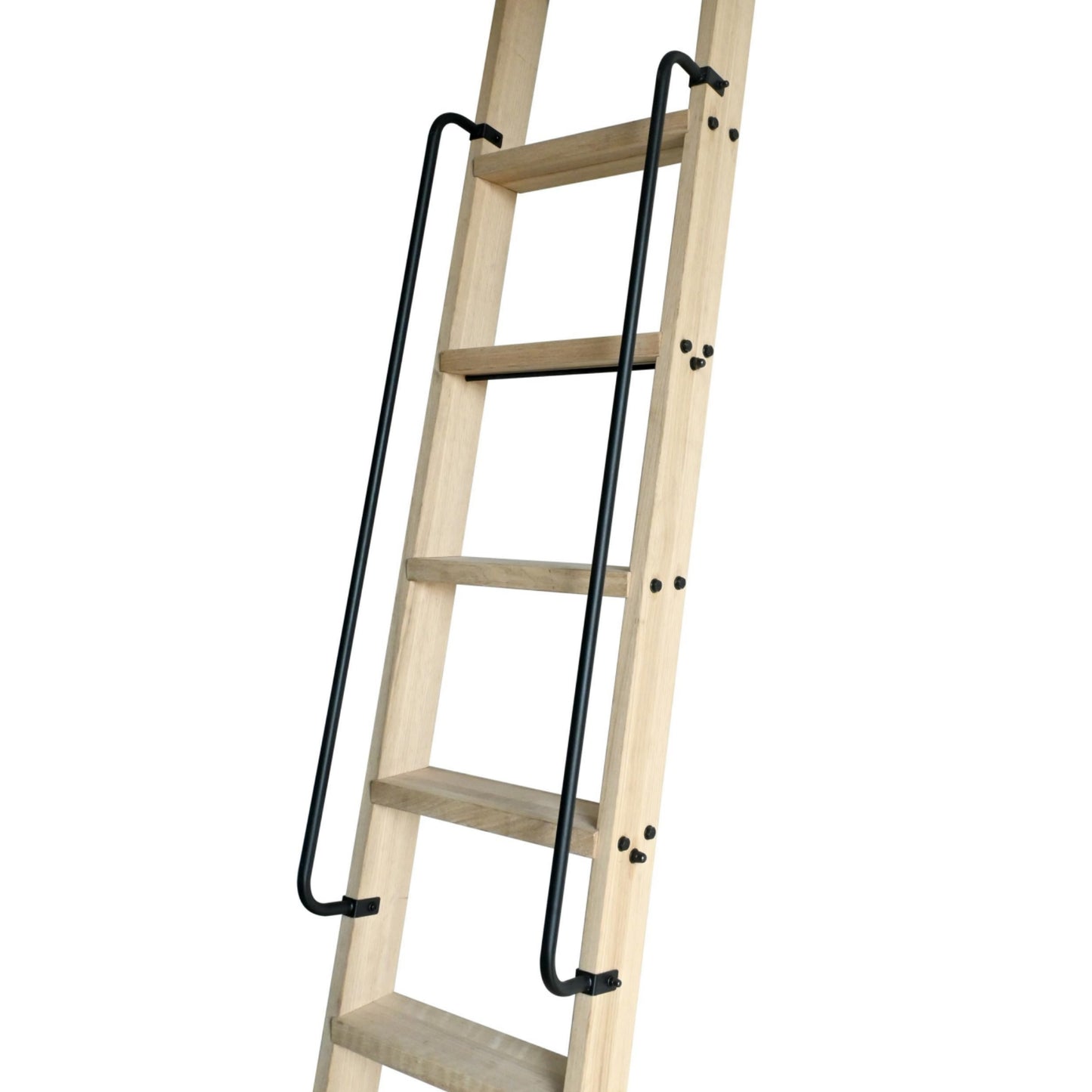 Natural Knotty Oak Wood Sliding Library Durable Step Ladder Bookshelf Straight Attic Wardrobe Cabinet Pulley Ladder With Handrails Grabs