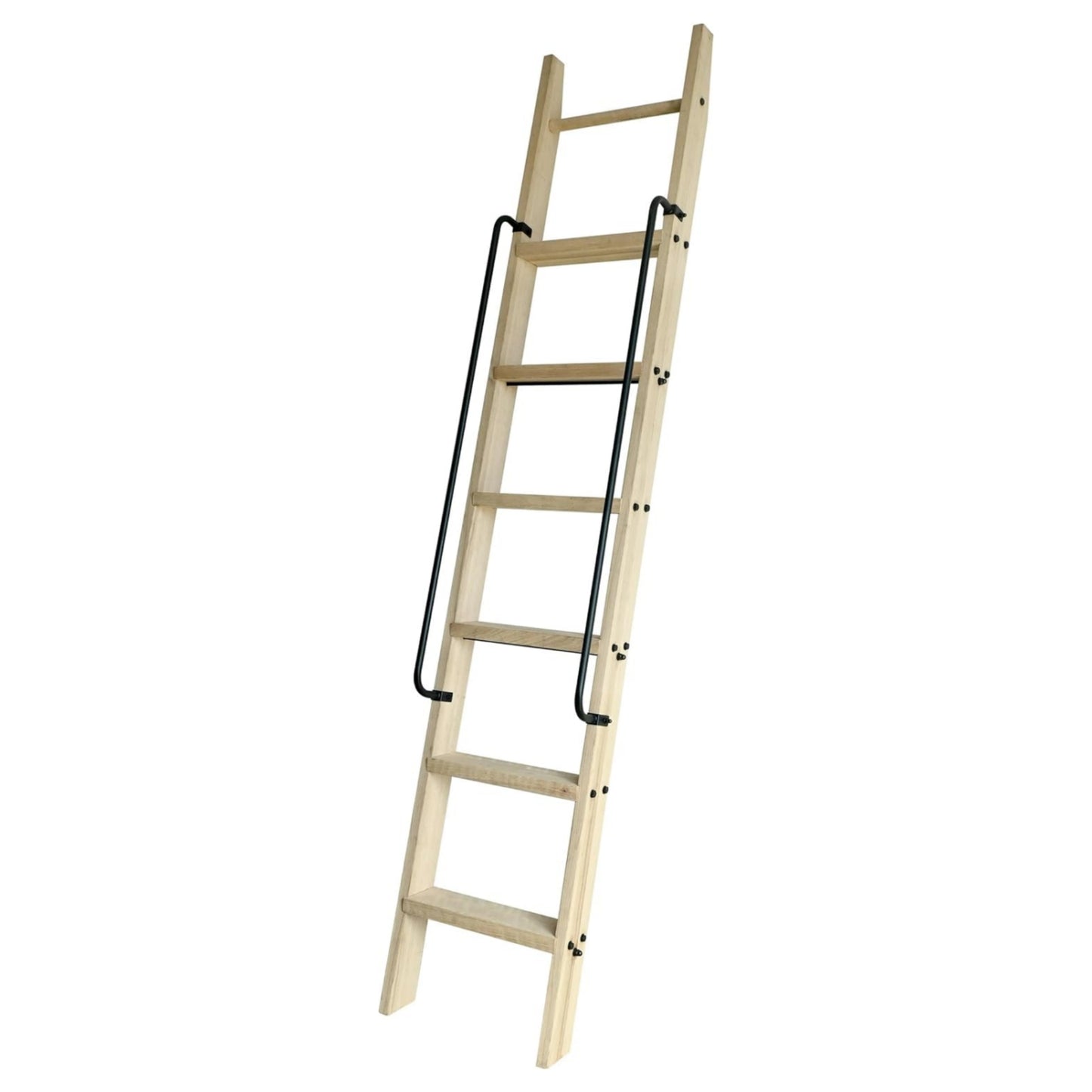 Natural Knotty Oak Wood Sliding Library Durable Step Ladder Bookshelf Straight Attic Wardrobe Cabinet Pulley Ladder With Handrails Grabs