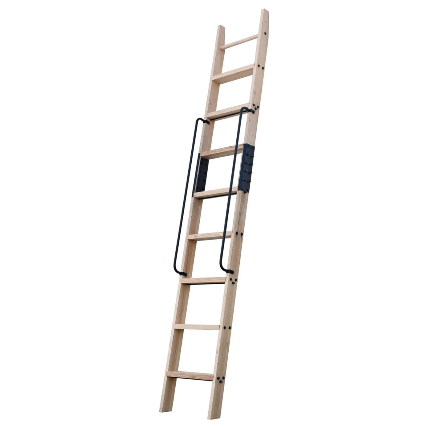 Natural Knotty Oak Wood Sliding Library Durable Step Ladder Bookshelf Straight Attic Wardrobe Cabinet Pulley Ladder With Handrails Grabs