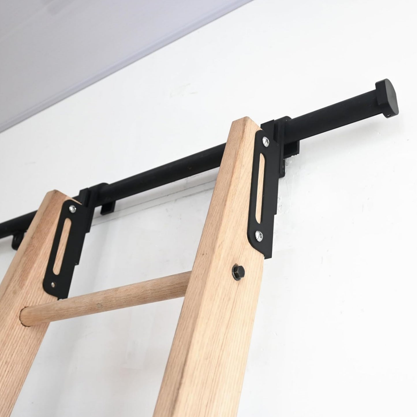 Natural Knotty Oak Wood Sliding Library Sliding Step Ladder Rolling Ladder Suitable For Removable Hardware, Ready For Painting( Unfinished )