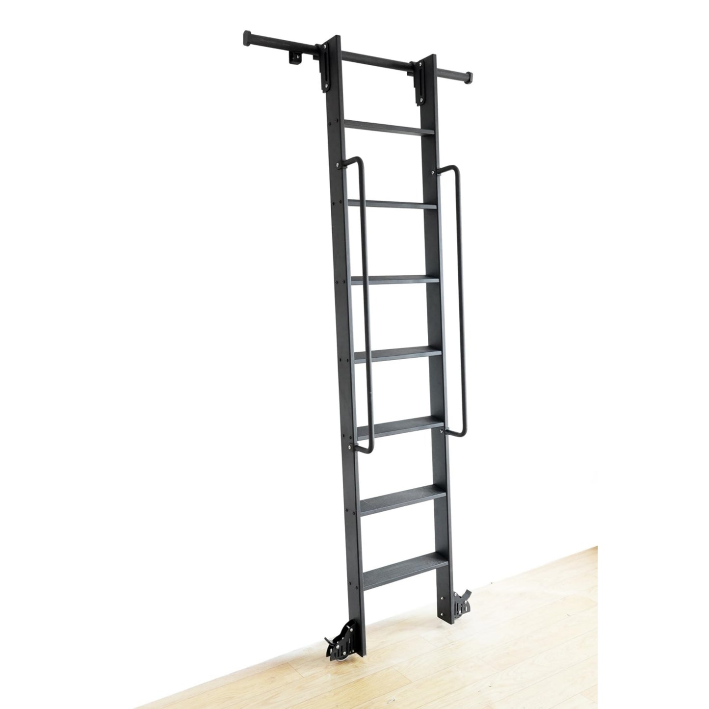 Aluminum Alloy Sliding Library Durable Step Rolling Ladder Bookshelf Straight Indoor Attic Wardrobe Cabinet Pulley Ladder With Handrails
