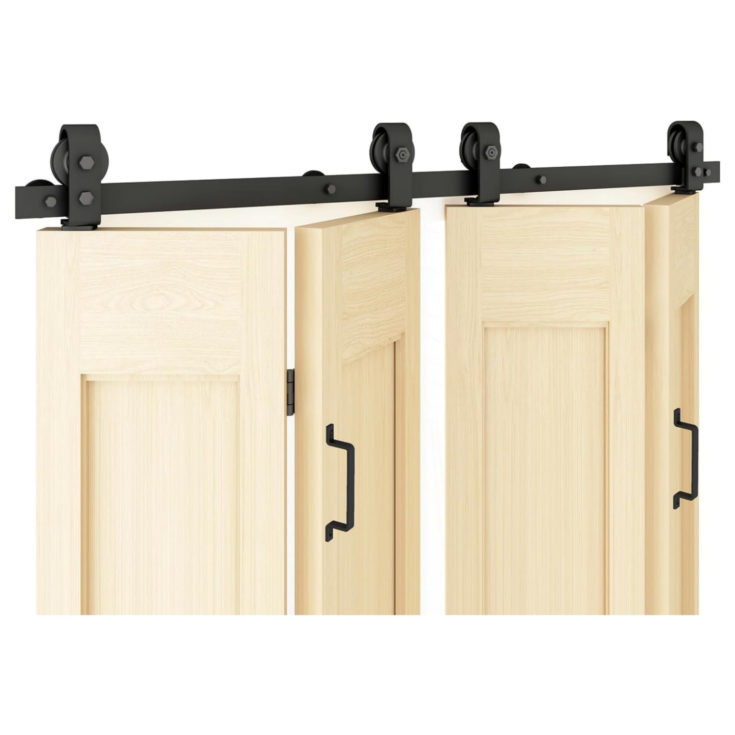 Black Steel Top Mount Bi-fold Wood Sliding Barn Door Hardware Track Hardware Kit with handles for 2 Doors and 4 Doors ( No Door )