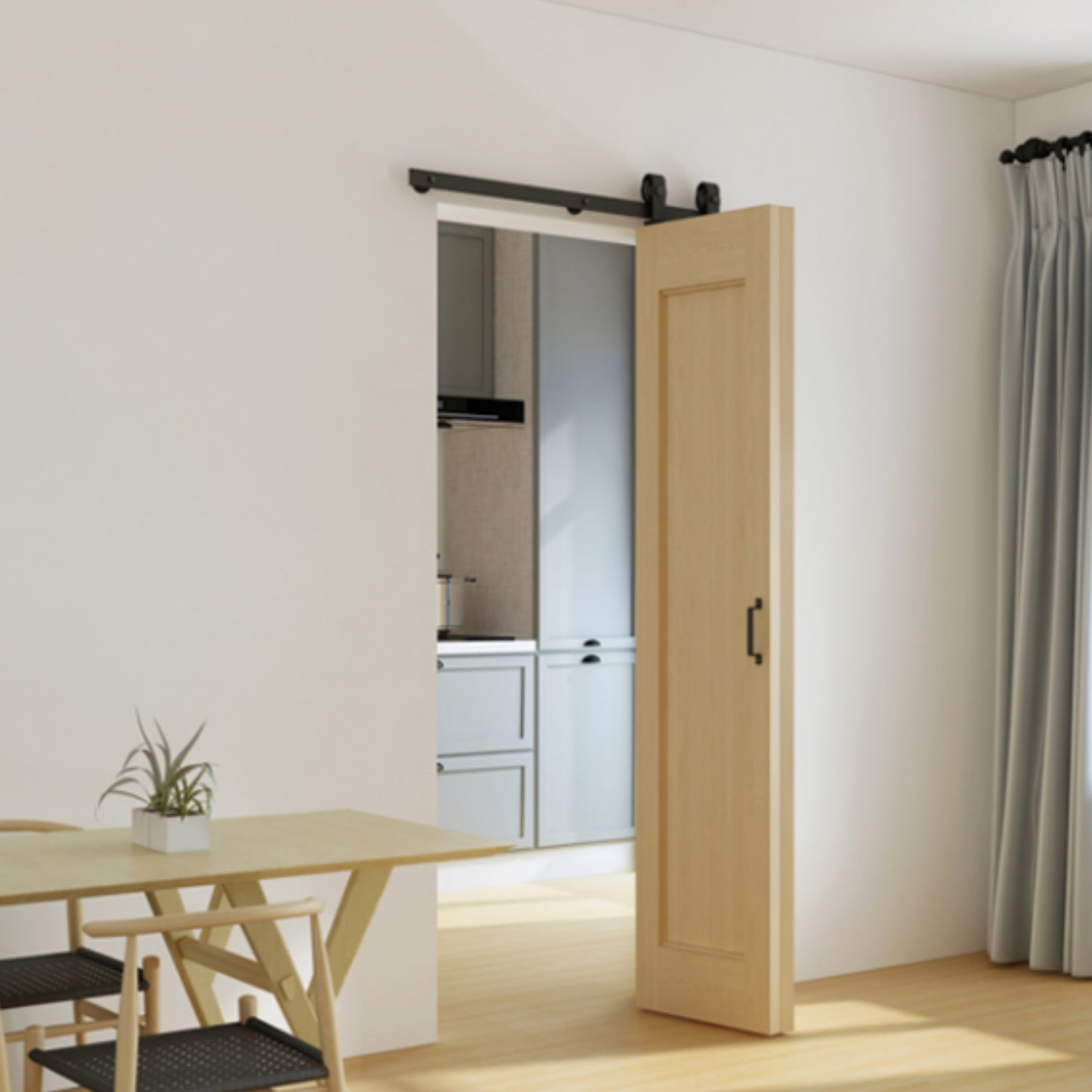 Black Steel Top Mount Bi-fold Wood Sliding Barn Door Hardware Track Hardware Kit with handles for 2 Doors and 4 Doors ( No Door )