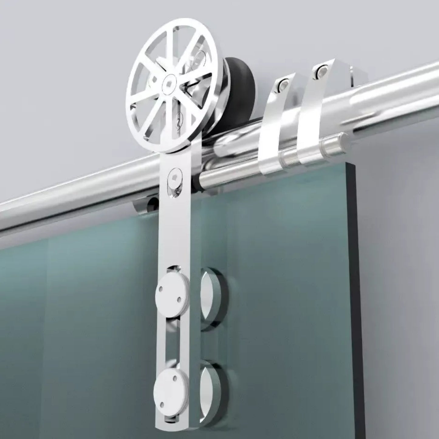 Rotatable Spoke Wheel Movable Decoration Core Modern European Brushed Stainless Steel Glass Sliding Barn Door Hardware Track Kit New Design