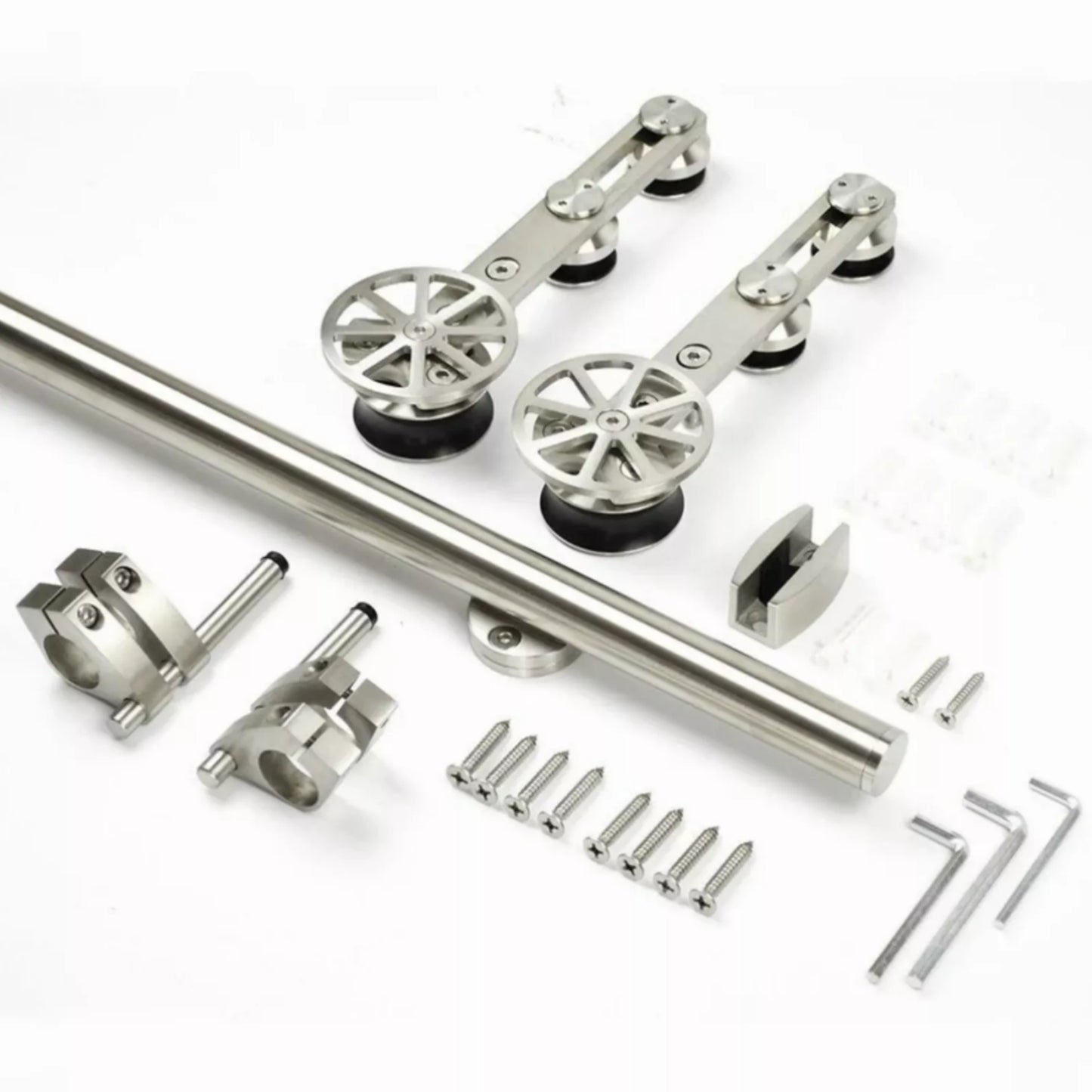 Rotatable Spoke Wheel Movable Decoration Core Modern European Brushed Stainless Steel Glass Sliding Barn Door Hardware Track Kit New Design