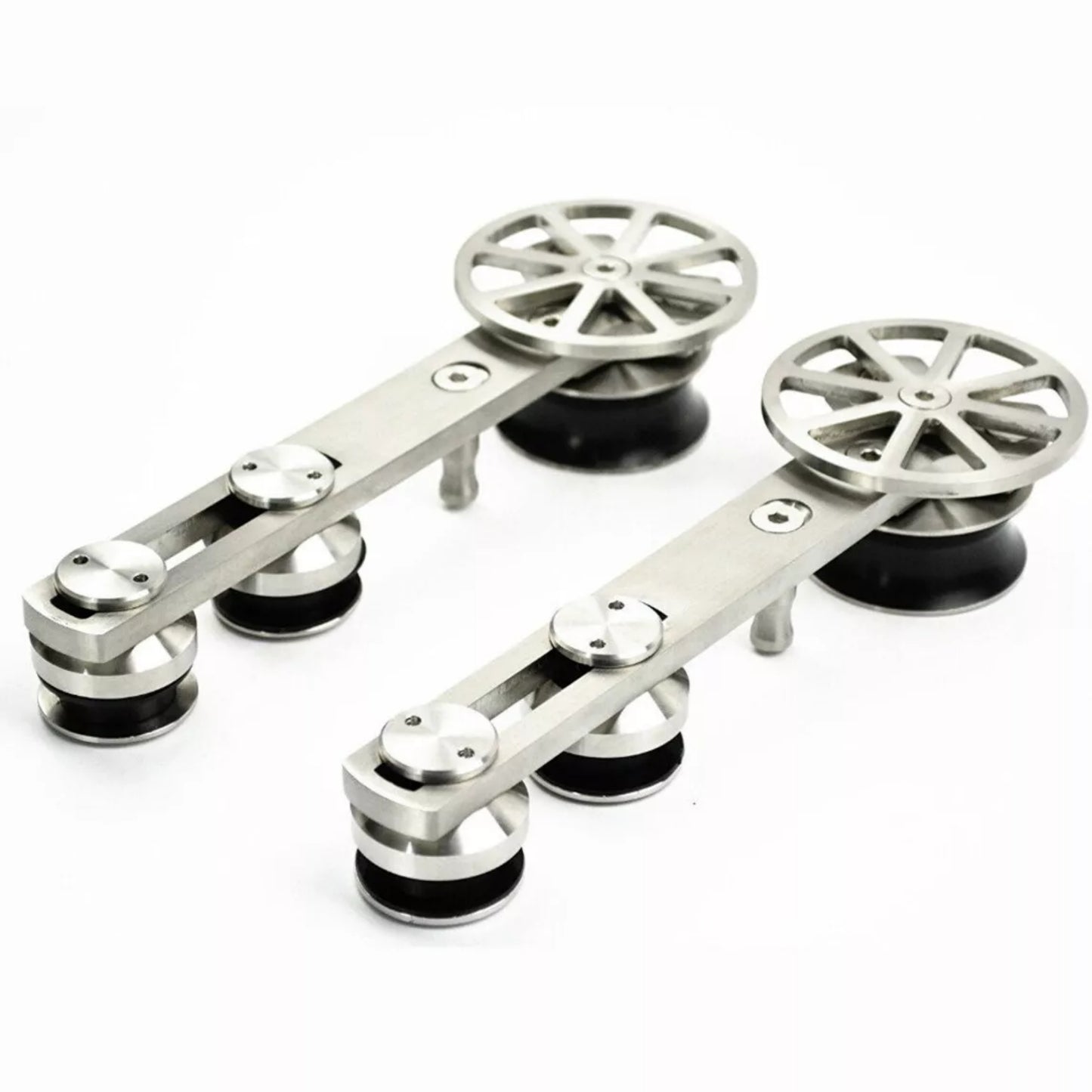 Rotatable Spoke Wheel Movable Decoration Core Modern European Brushed Stainless Steel Glass Sliding Barn Door Hardware Track Kit New Design
