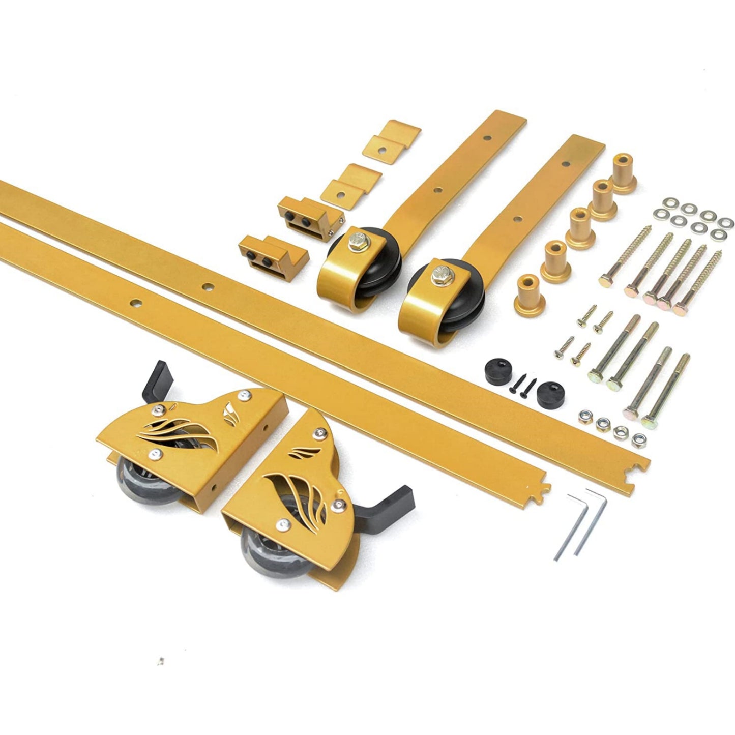 Contemporary Vertically Stored Golden Steel Sliding Rolling Ladder Library Ladder Hardware Track Kit with Brake Floor Rollers