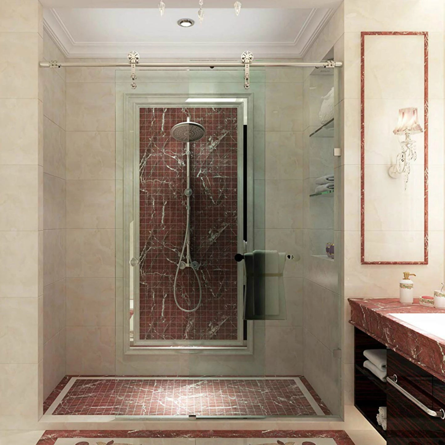 Rotatable Spoke Wheel Movable Decoration Core Modern European Brushed Stainless Steel Glass Sliding Shower Door Hardware Track Kit New