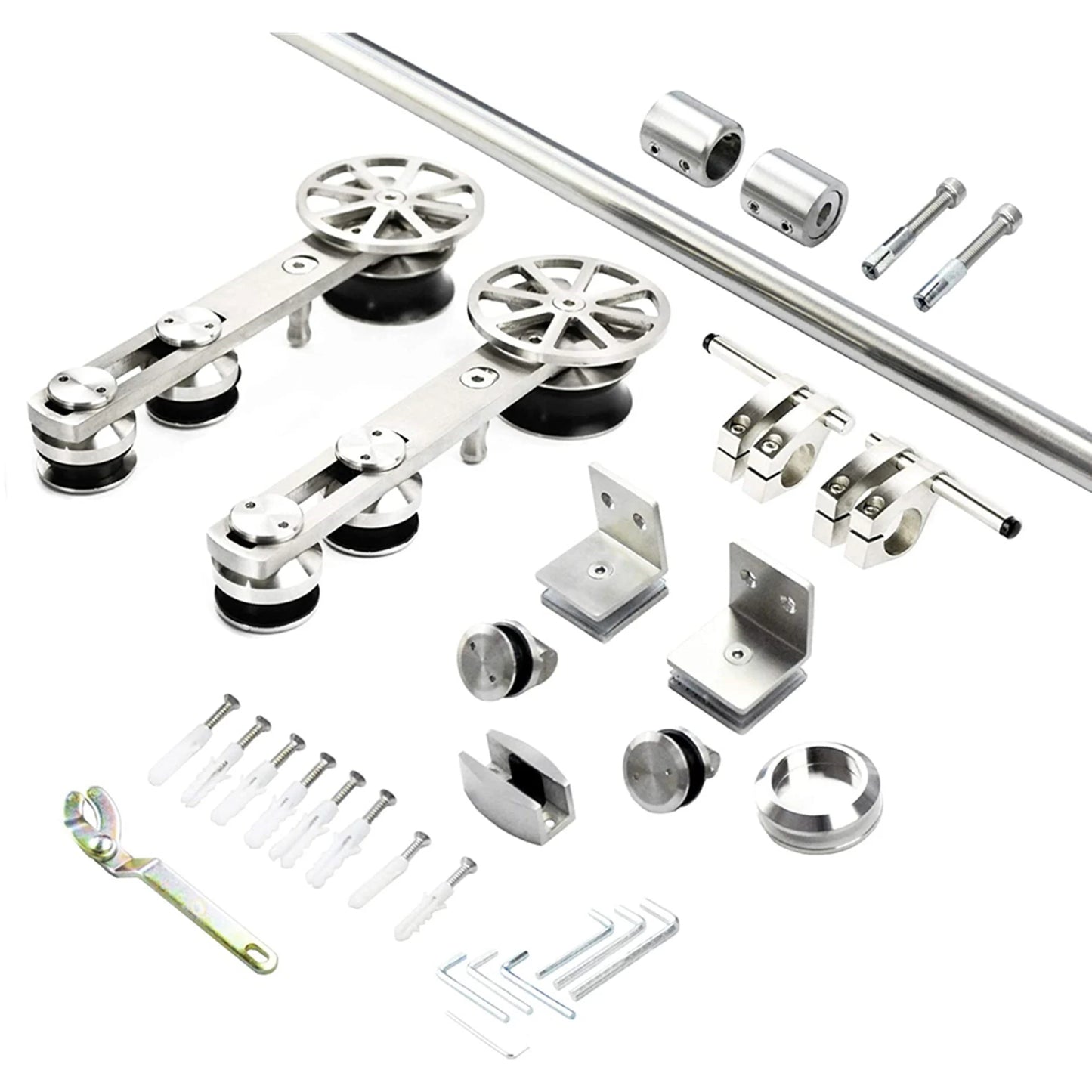 Rotatable Spoke Wheel Movable Decoration Core Modern European Brushed Stainless Steel Glass Sliding Shower Door Hardware Track Kit New