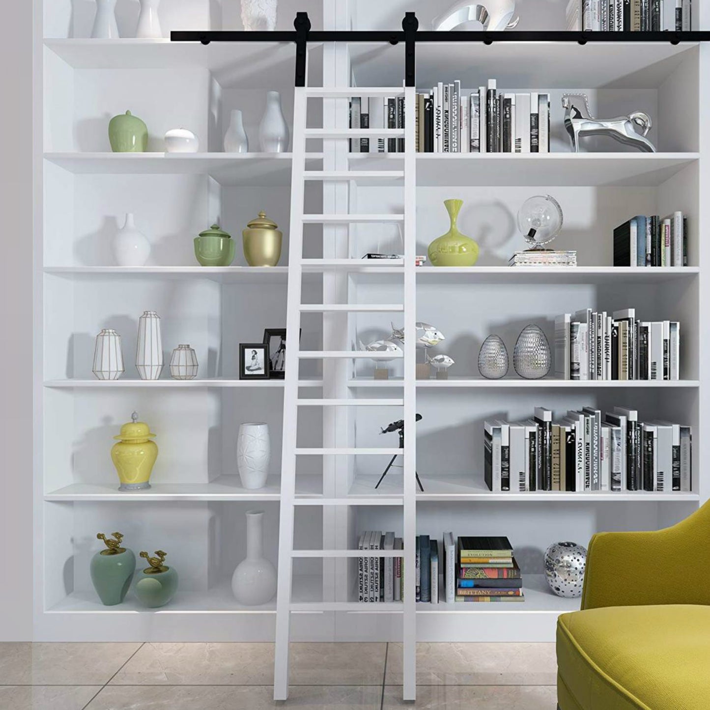 3.3FT -16FT Rolling Rustic Black Steel Sliding Library Office Ladder Hardware Track Set Kit (No ladder)