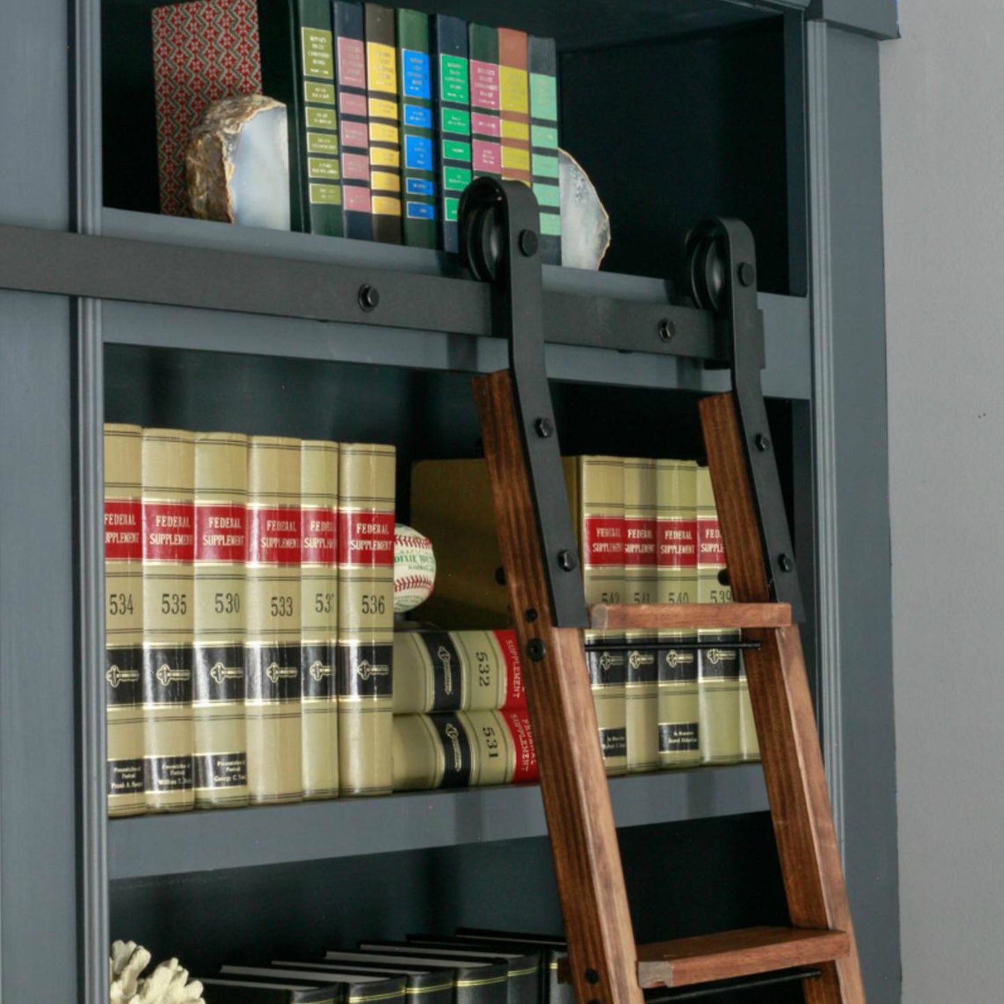 3.3FT -16FT Rolling Rustic Black Steel Sliding Library Office Ladder Hardware Track Set Kit (No ladder)