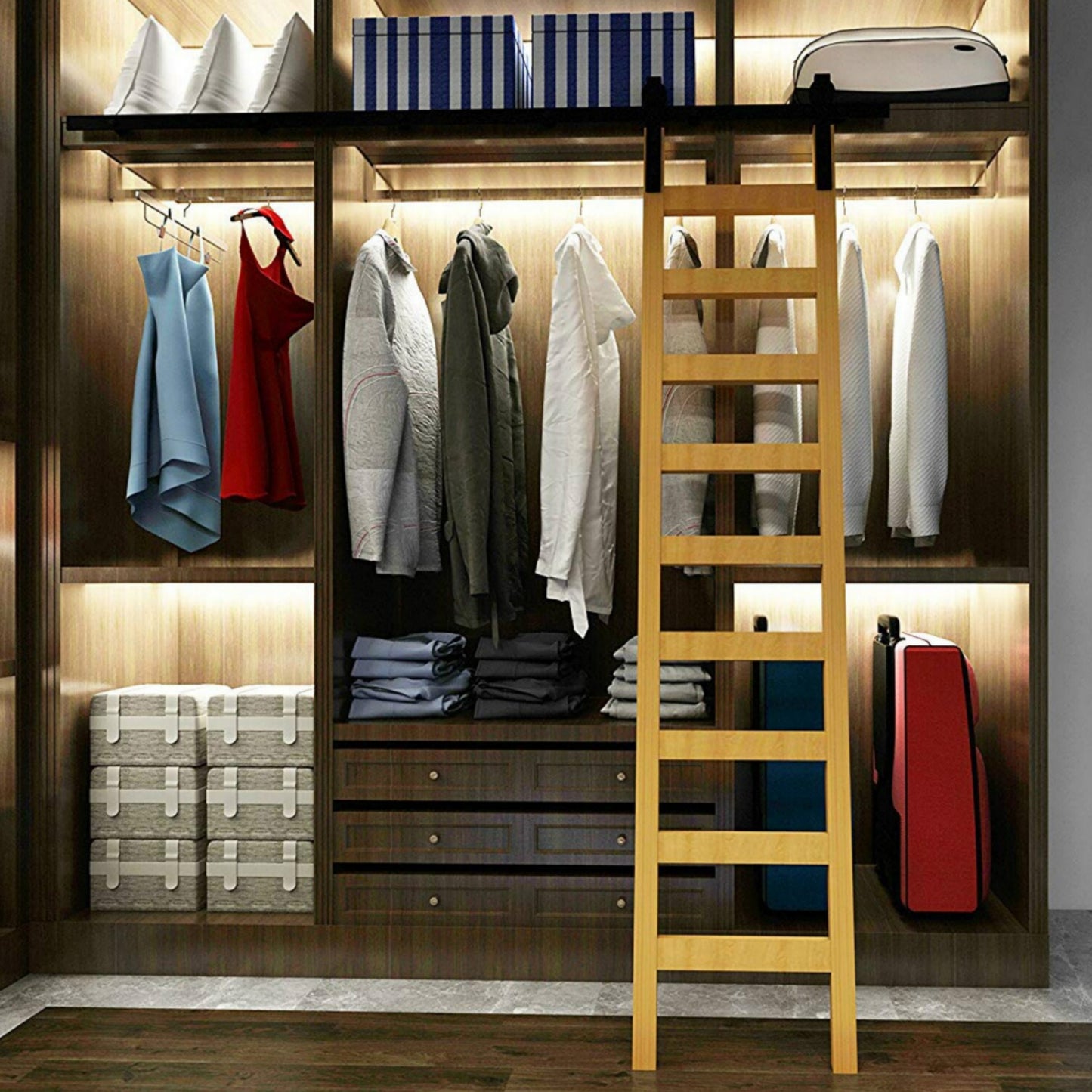 3.3FT -16FT Rolling Rustic Black Steel Sliding Library Office Ladder Hardware Track Set Kit (No ladder)