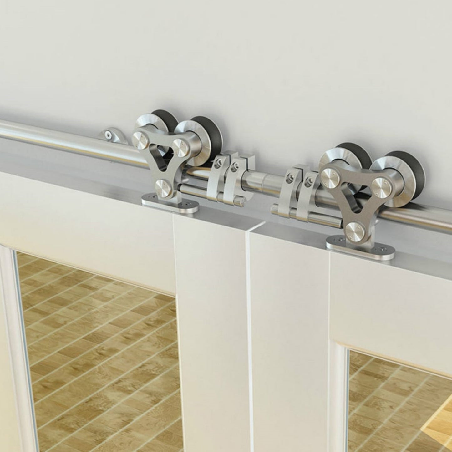 5ft / 6ft / 6.6ft / 8ft /10ft / 13.2ft /16ft Dual top mounted stainless steel double head roller sliding interior barn door hardware track kit