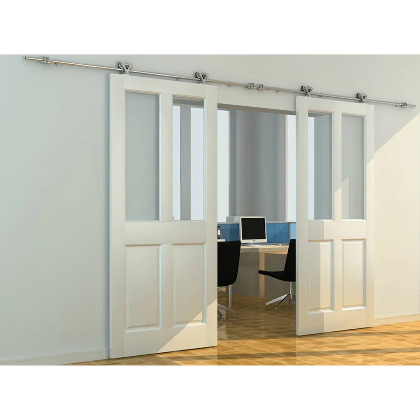 5ft / 6ft / 6.6ft / 8ft /10ft / 13.2ft /16ft Dual top mounted stainless steel double head roller sliding interior barn door hardware track kit